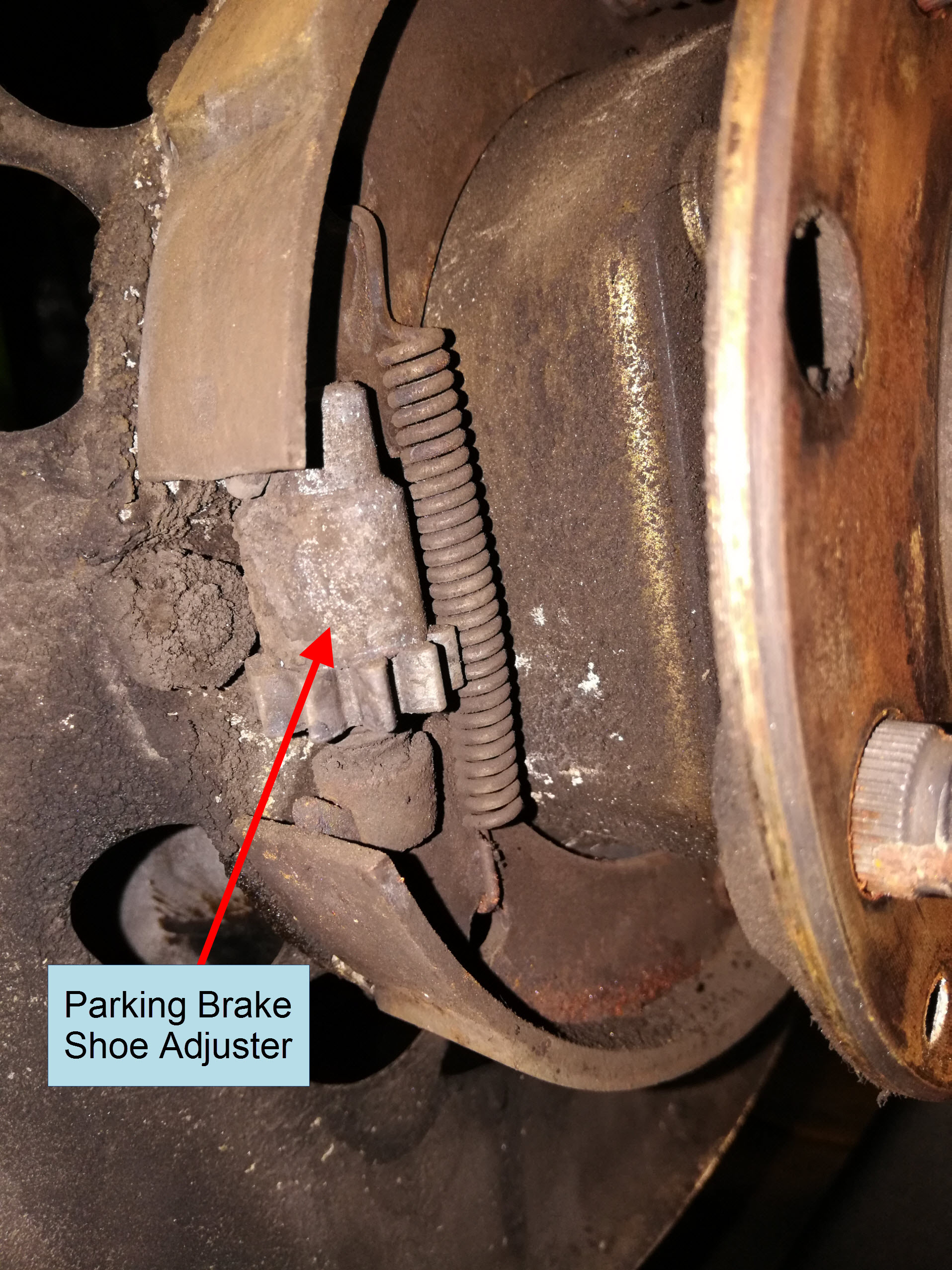 Air-cooled Porsche 911 rear parking brake adjuster.