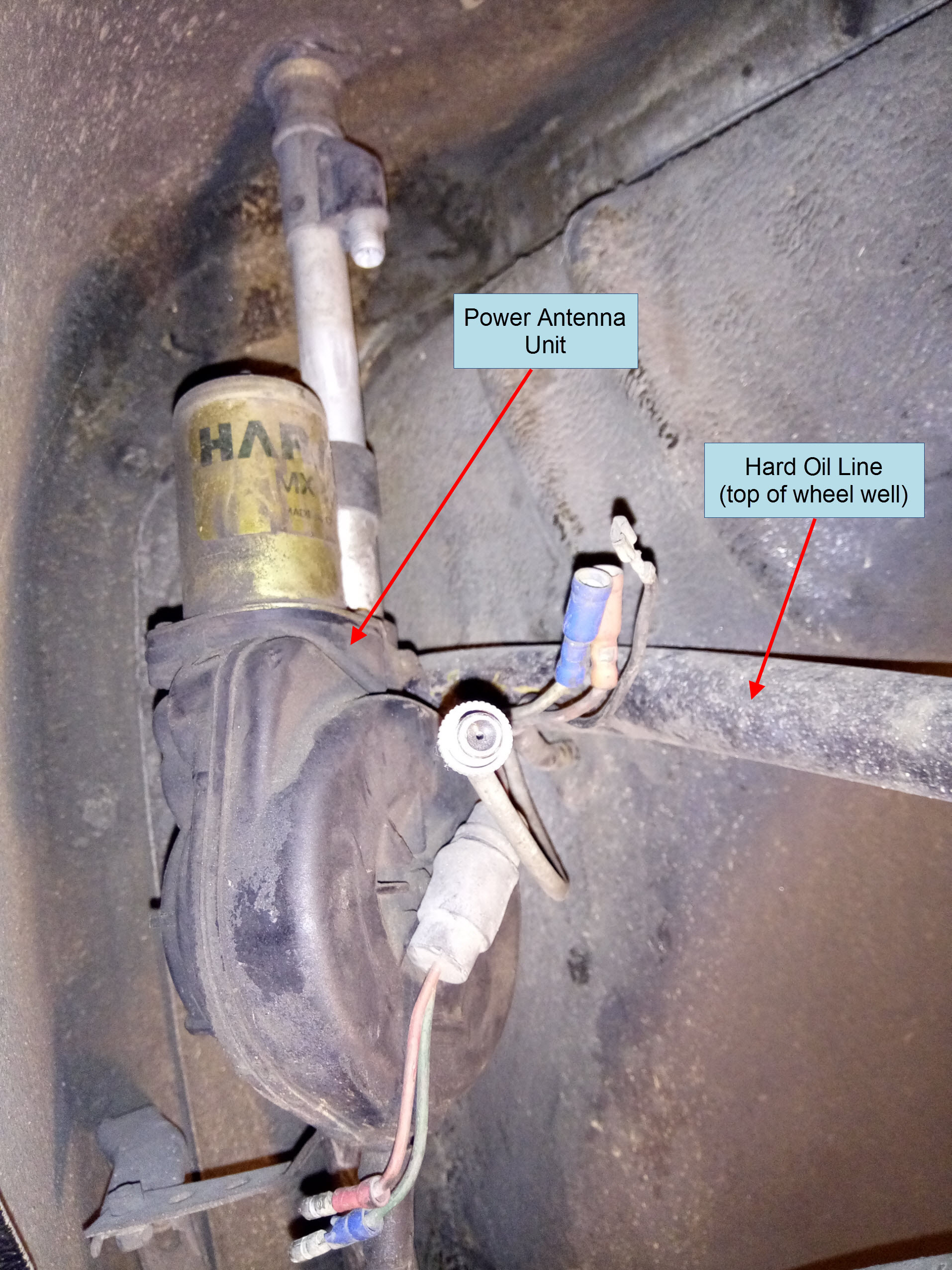 Air-cooled Porsche 911 power antenna unit location.