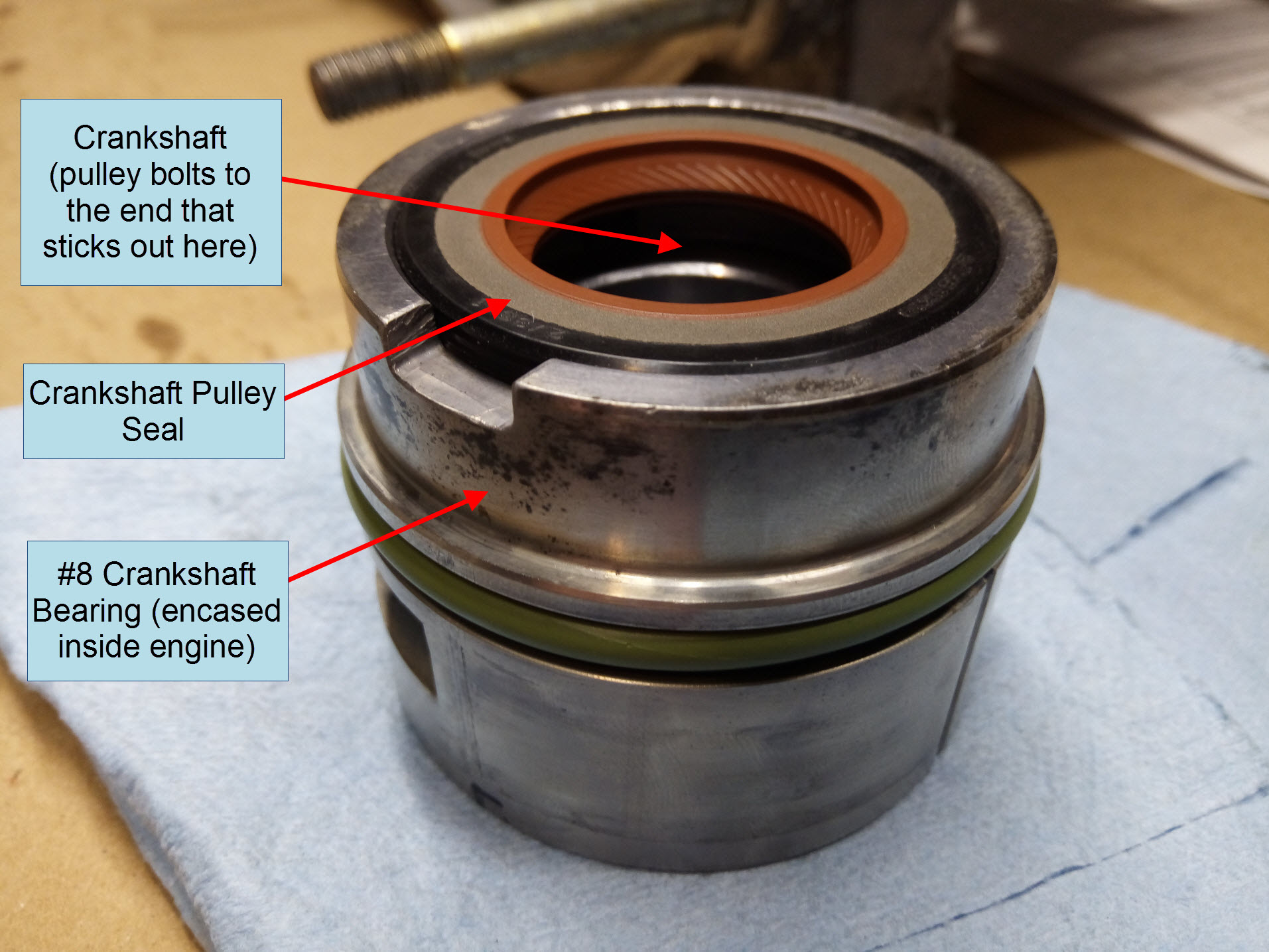 Air-cooled Porsche 911 crankshaft pulley seal.