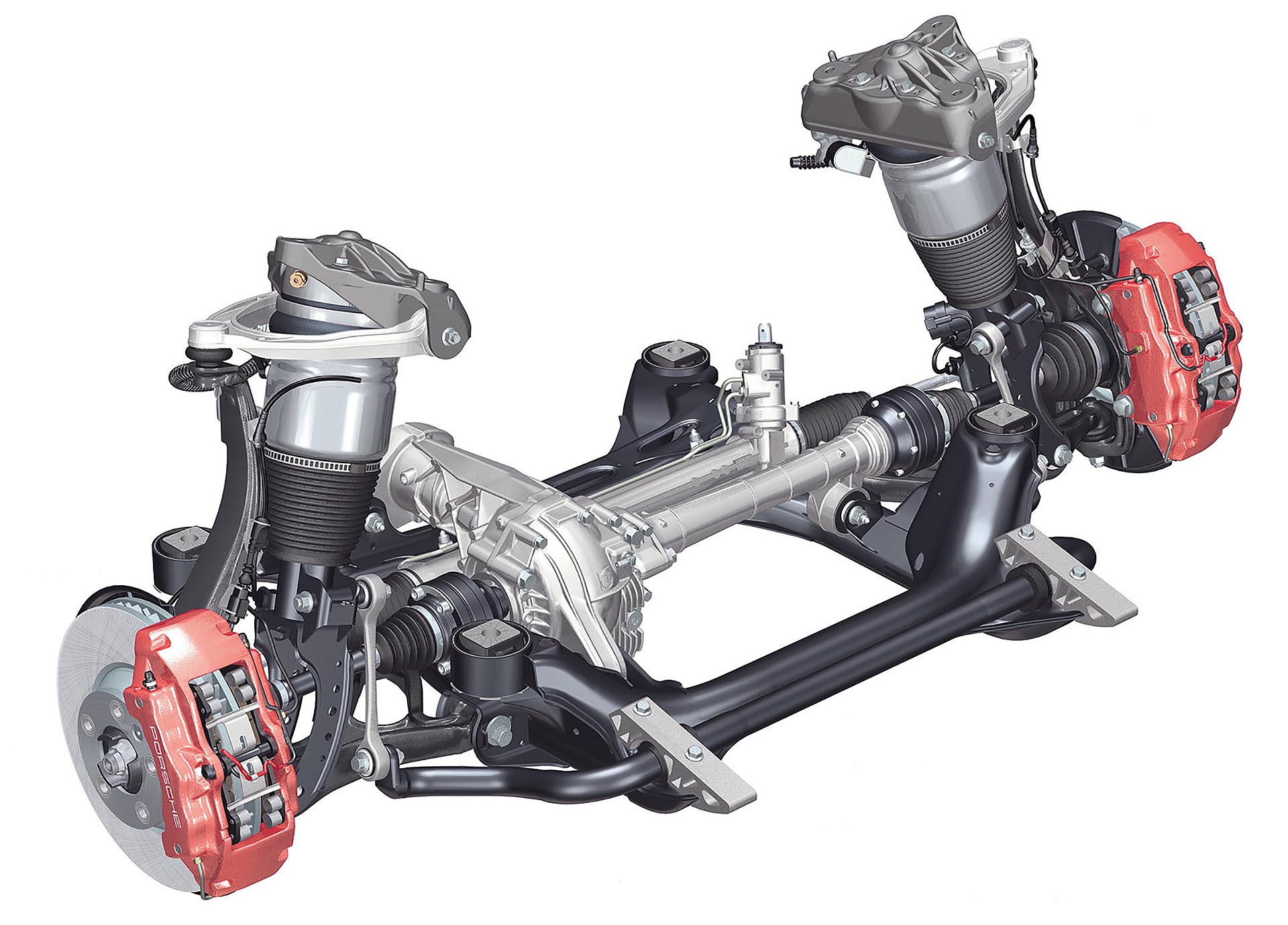 04_9PA Porsche 955 957 Cayenne air suspension front subframe and axle diagram