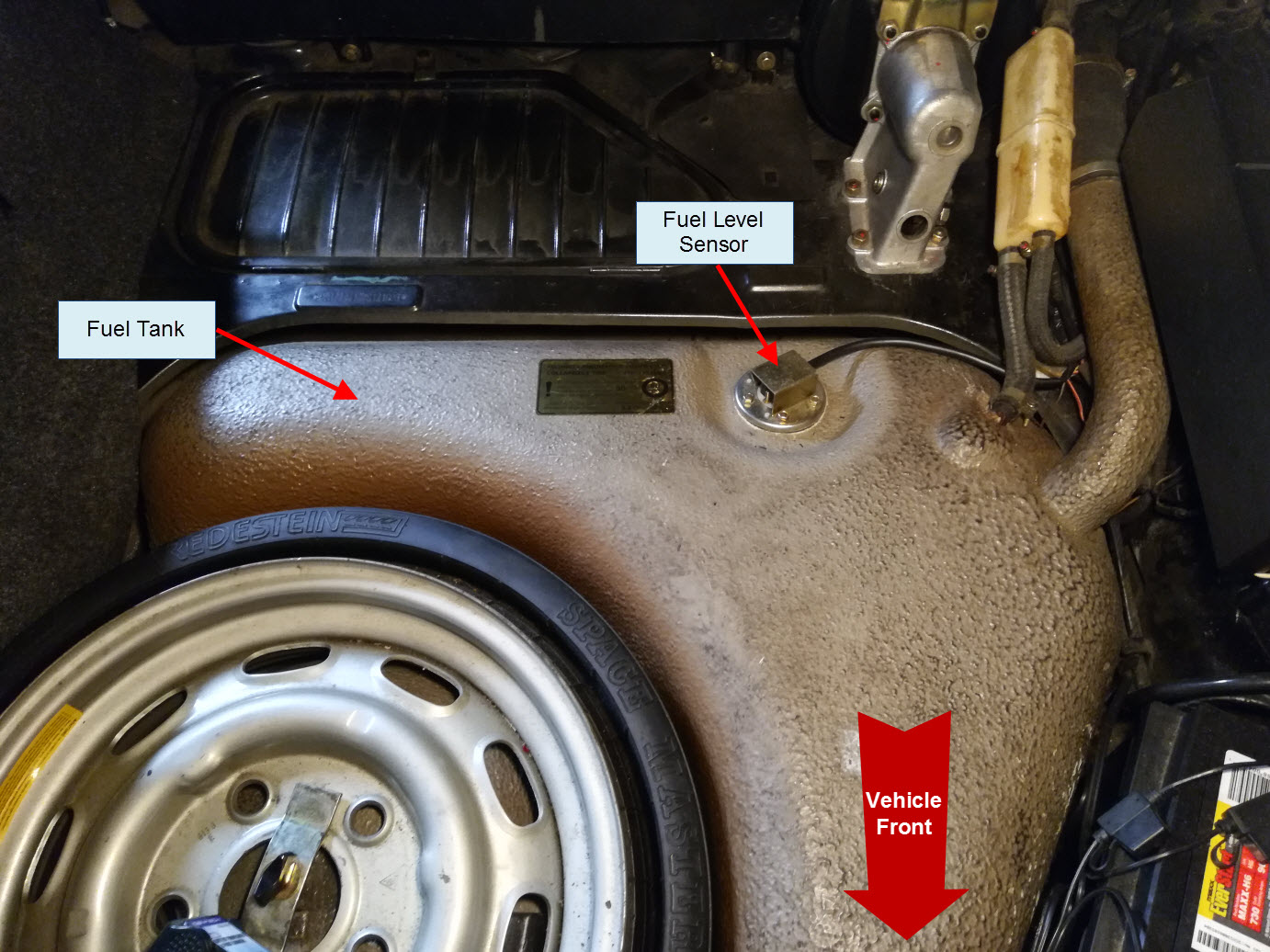 Porsche 911 fuel tank and level sensor location.