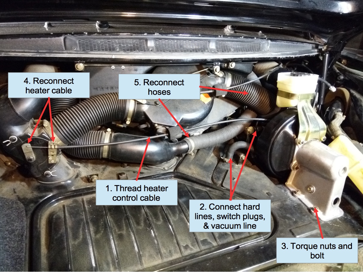 Air-cooled Porsche 911 brake master cylinder reinstallation.