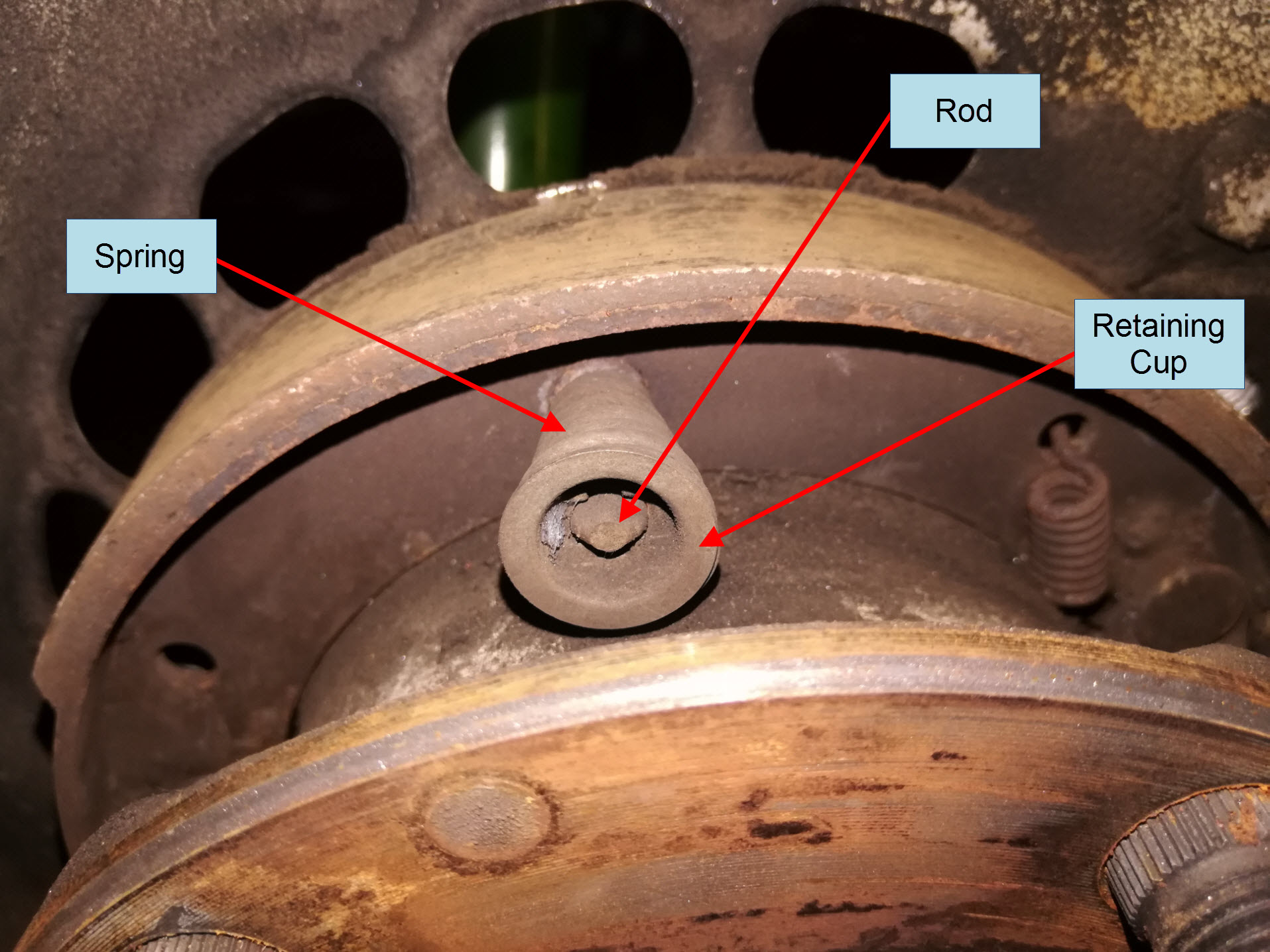Air-cooled Porsche 911 parking brake springs removal.