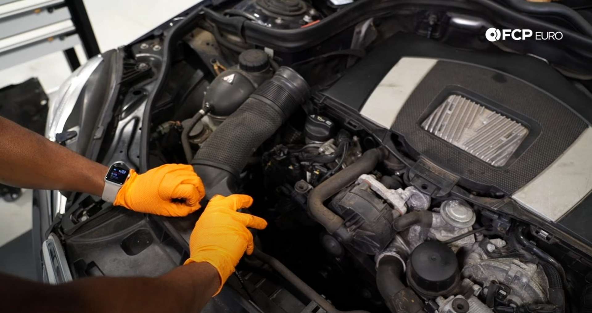 DIY Mercedes W212/204 Alternator and Drive Belt Replacement removing the intake snorkel