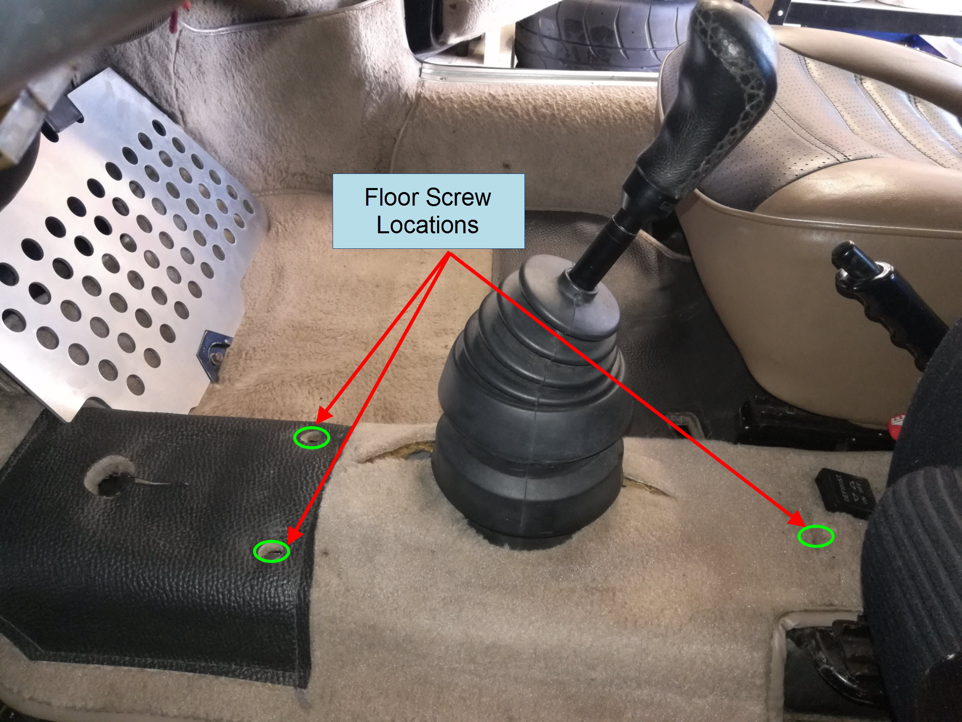 Air-cooled Porsche 911 center console mounting points.