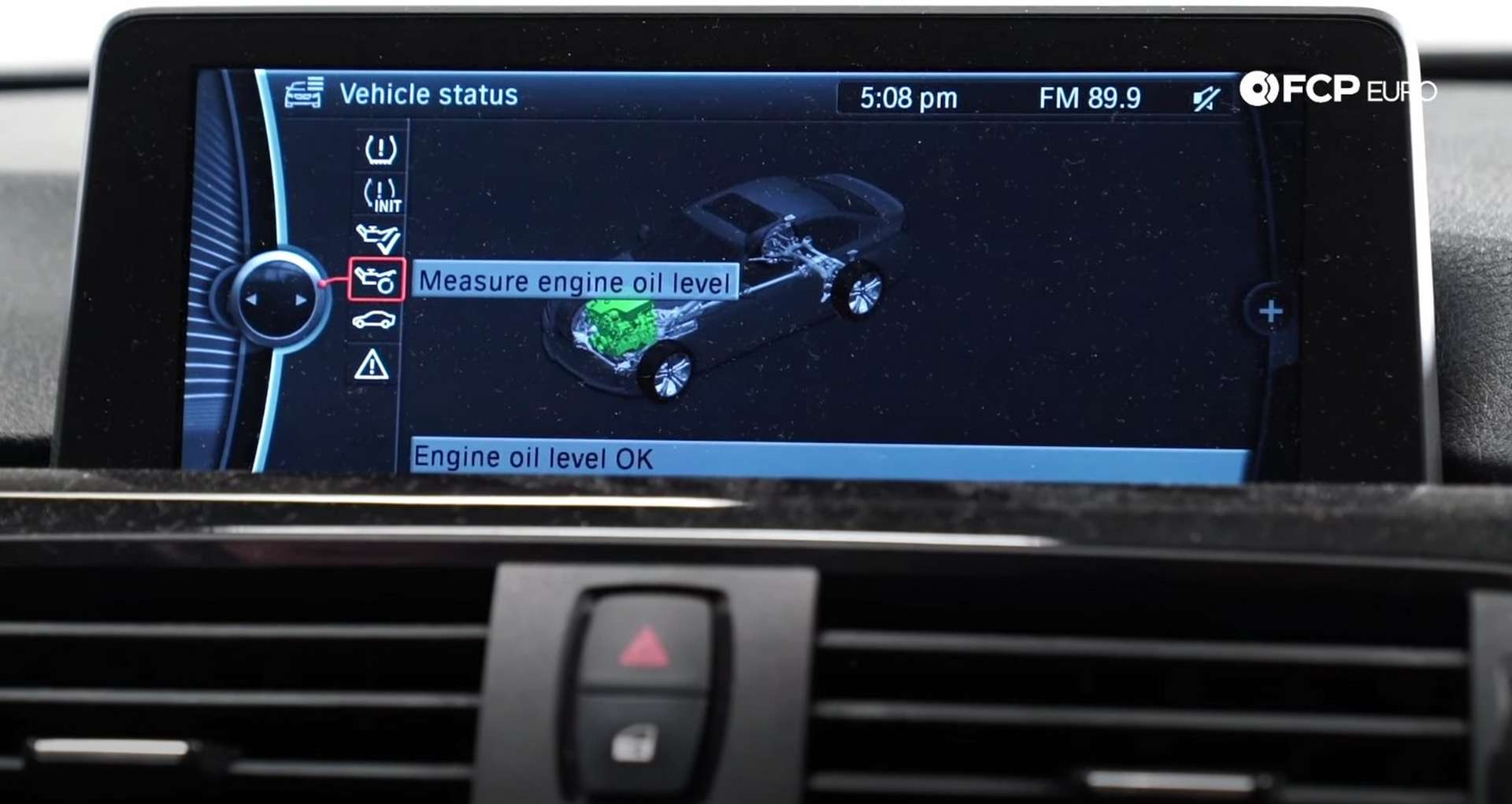 DIY BMW F30 Oil Change selecting check oil level