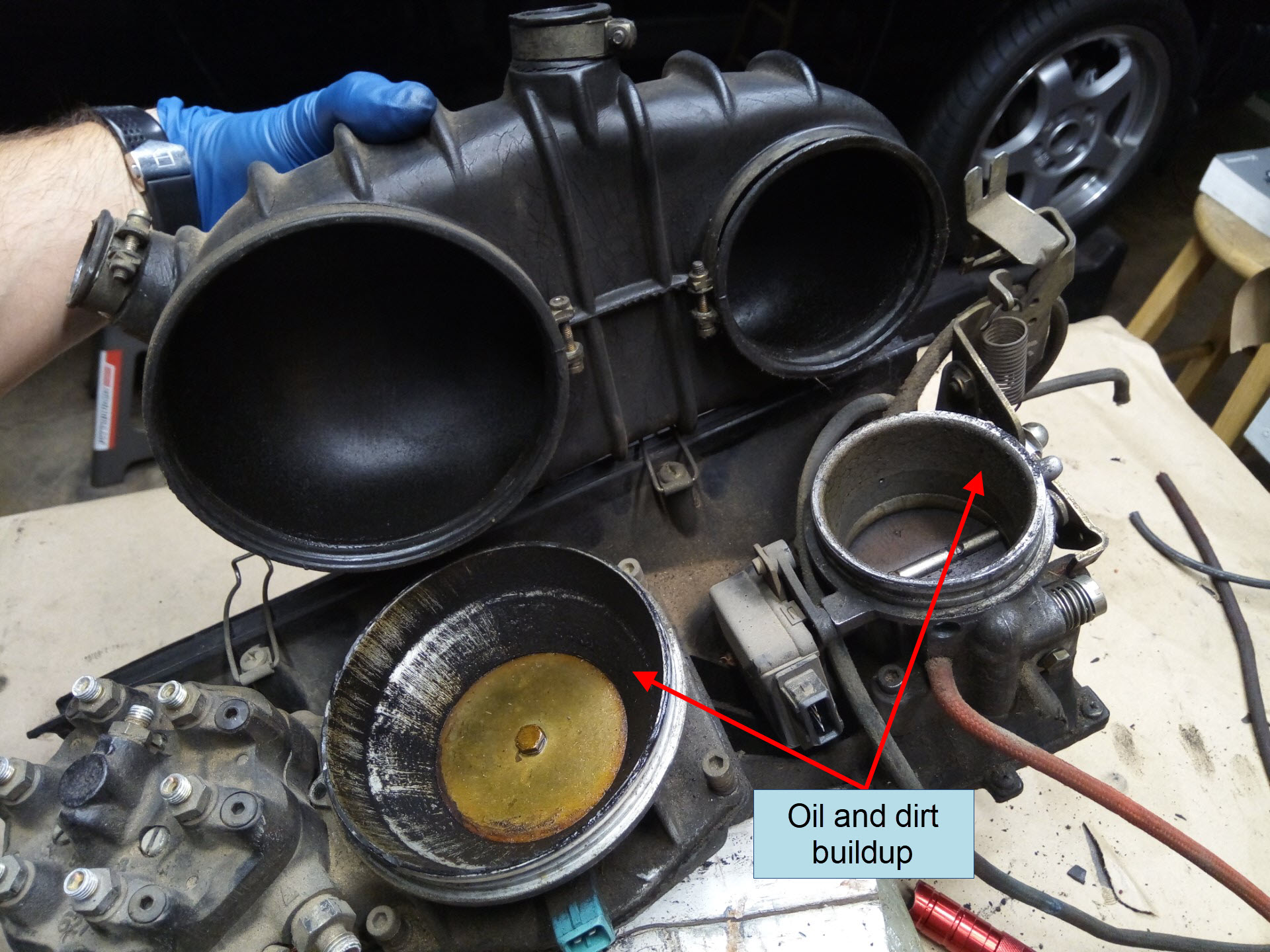 Air-cooled Porsche 911 CIS dirty air valve and throttle body