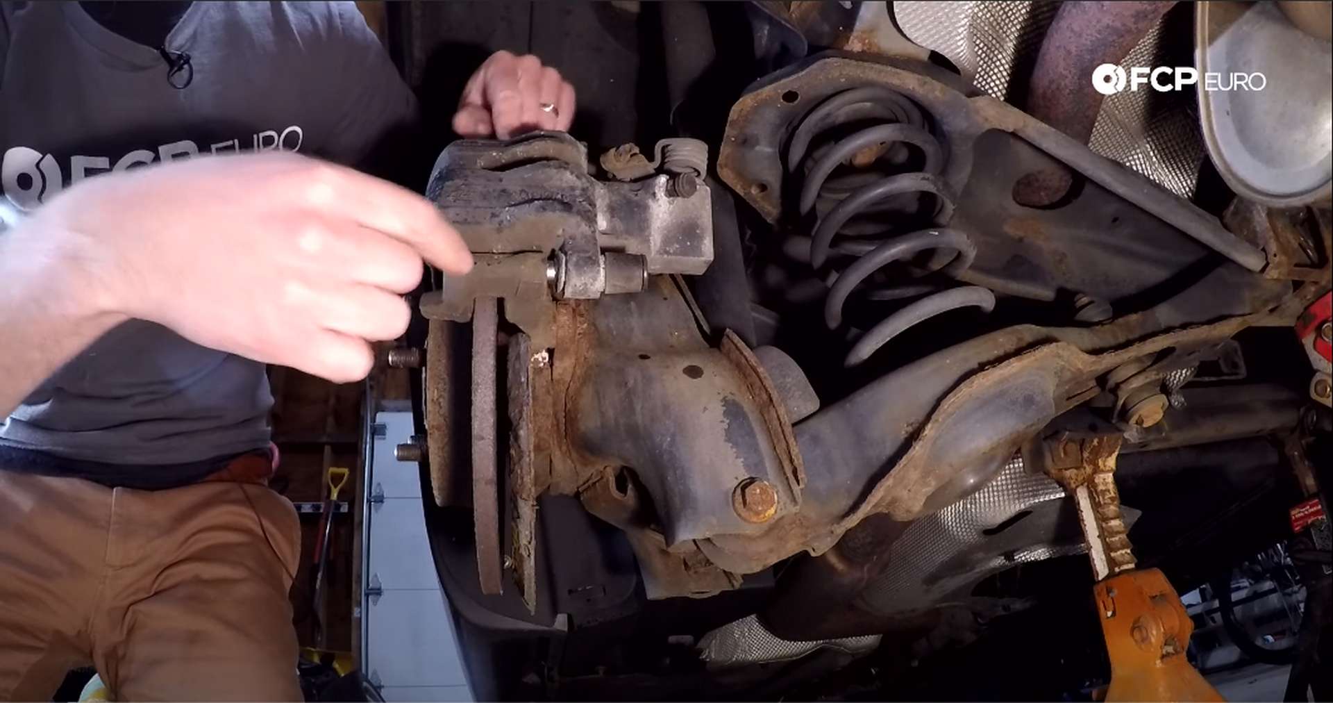 DIY Volvo Rear Brake Job guide pin location