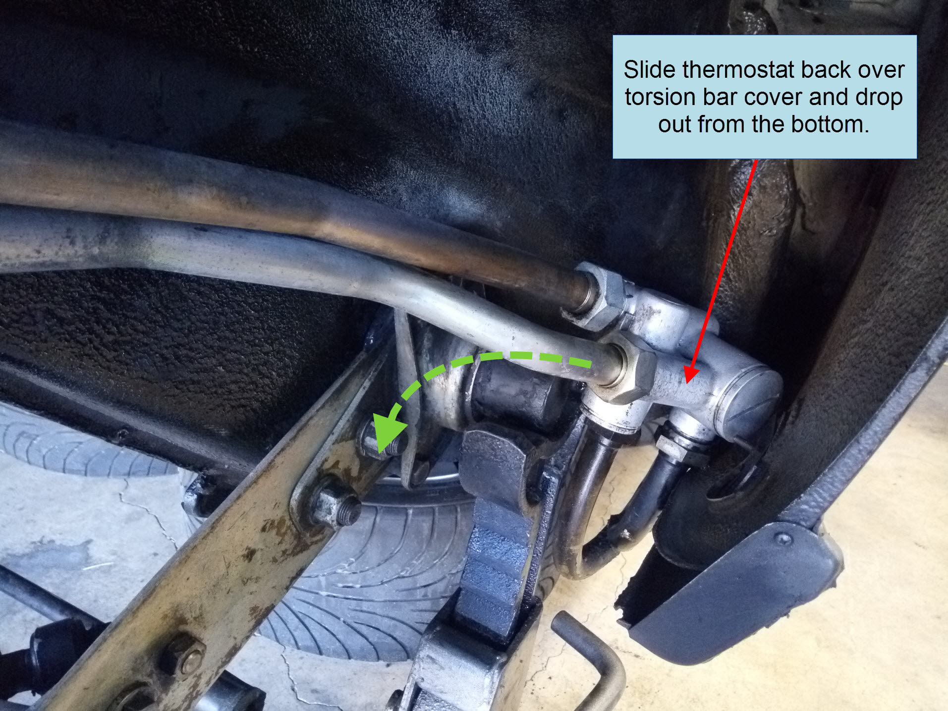Air-cooled Porsche 911 external thermostat removal.