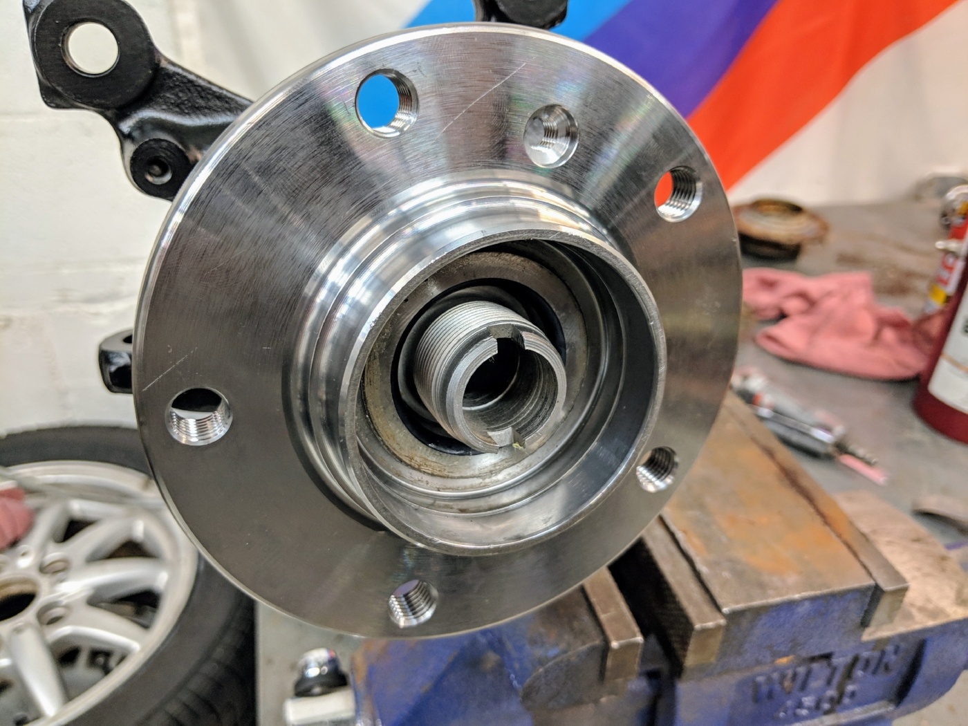 BMW E36 front wheel bearing hub assembly installed -816054-edited