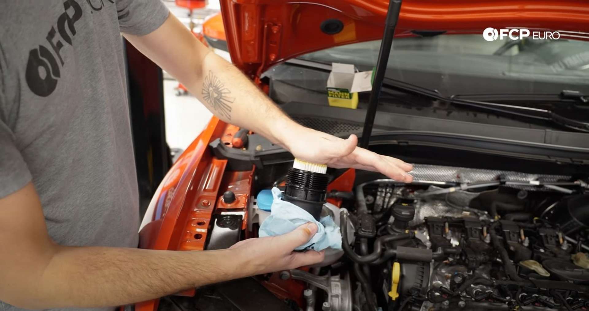 DIY Volkswagen EA888 Oil Change installing the new oil filter