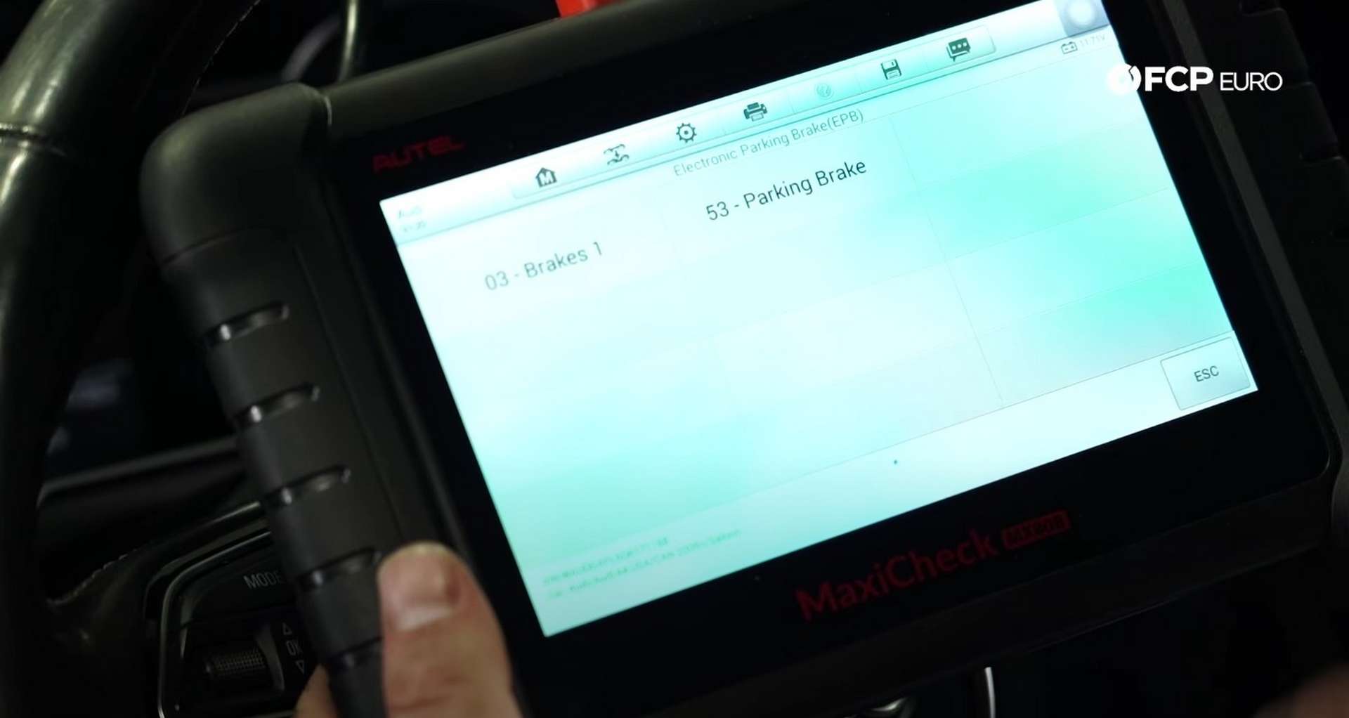 DIY Audi B8 S4 Rear Brake Service selecting Parking Brake on the scan tool