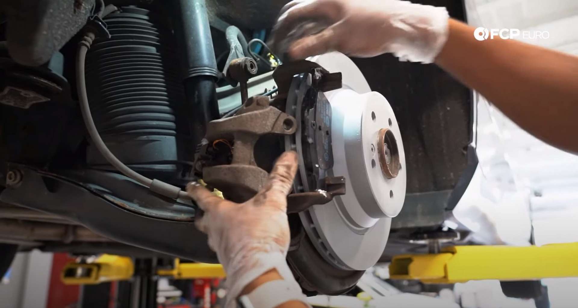 DIY Mercedes W211/212 Rear Brake Job installing the outer pad