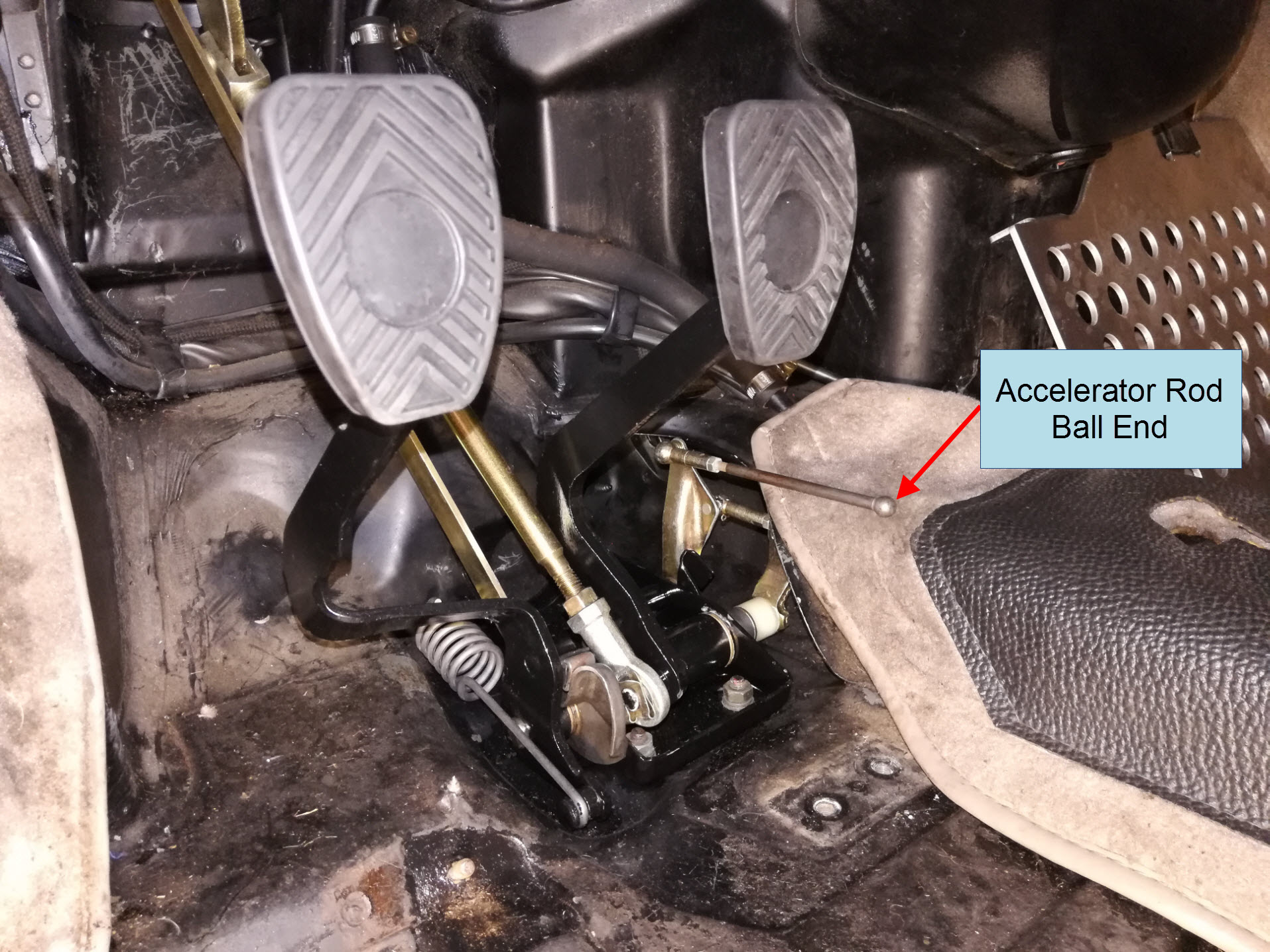Air-cooled Porsche 911 exposed pedal assembly.