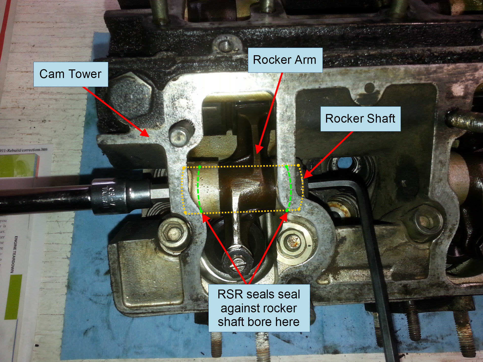 Air-cooled Porsche 911 rocker arm assembly installed.