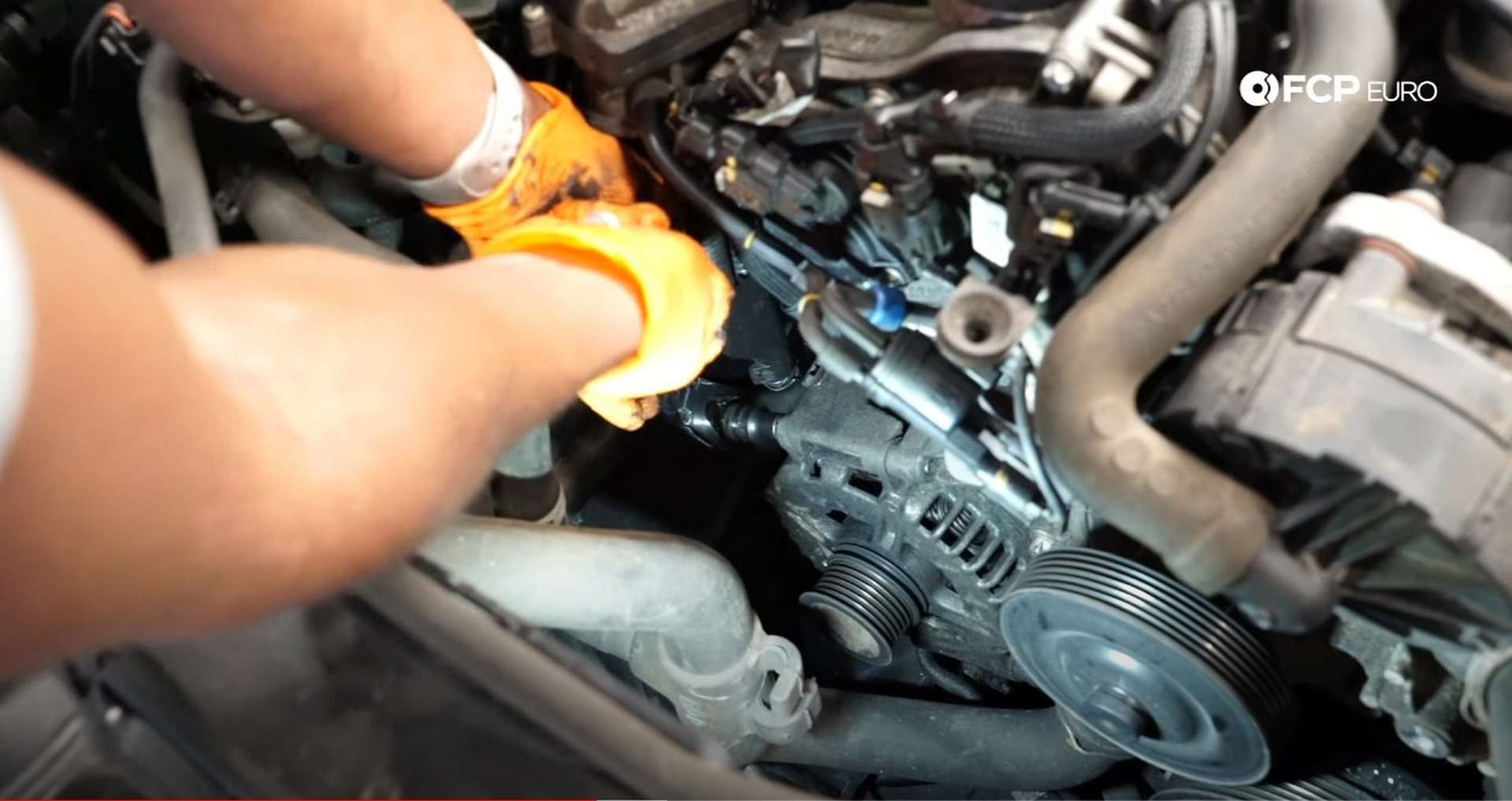 DIY Mercedes W212/204 Alternator and Drive Belt Replacement removing the top alternator bolt
