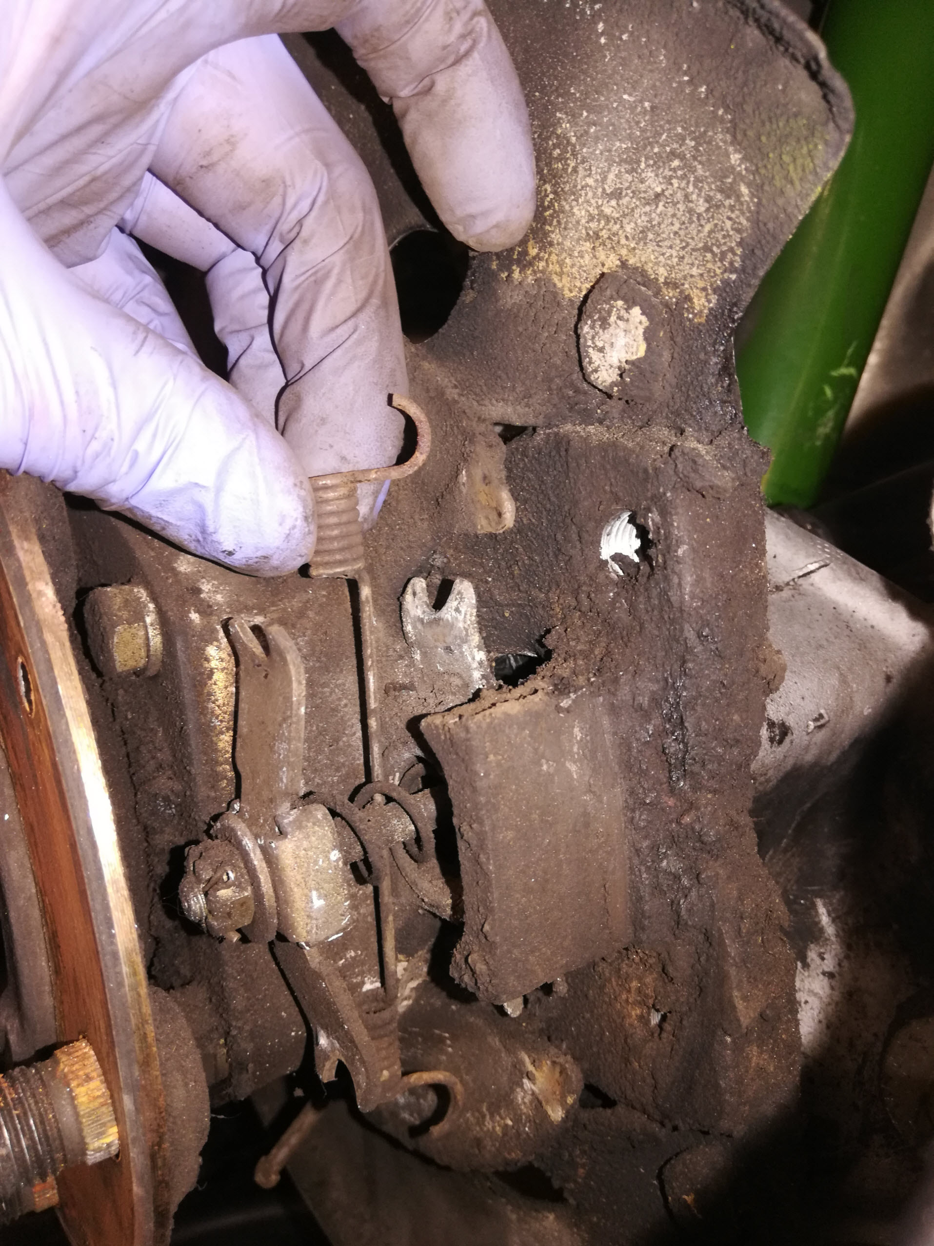 Air-cooled Porsche 911 parking brake spring location.