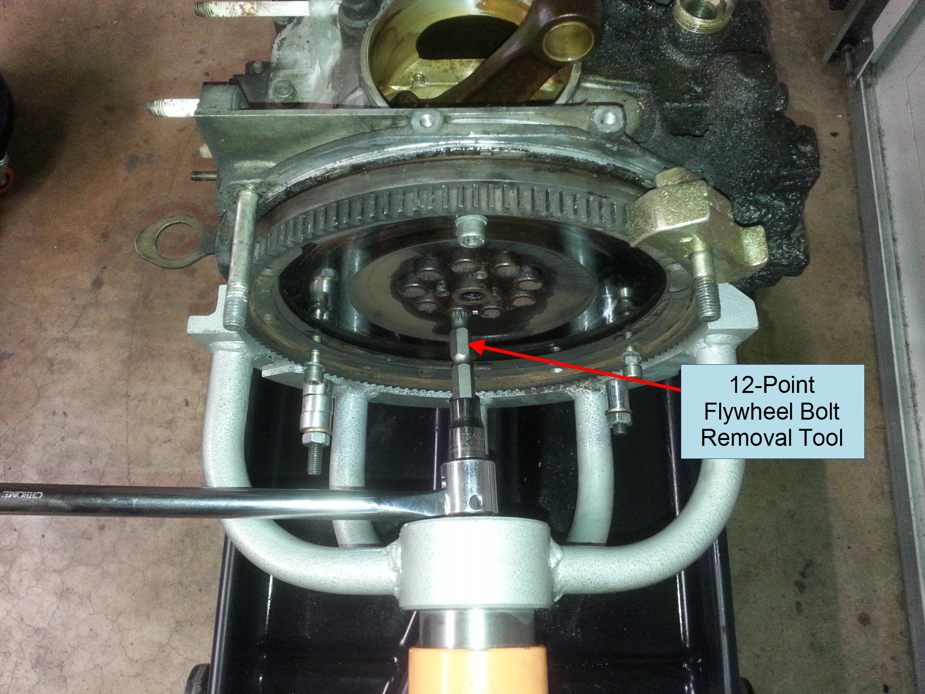 Air-cooled Porsche 911 flywheel removal.