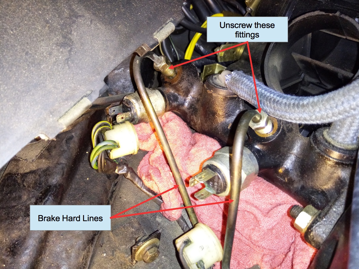 Air-cooled Porsche 911 master cylinder hard lines.