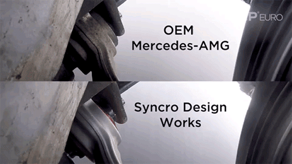 Mercedes C300 Syncro Design works thrust arm bushing comparison with Mercedes-AMG component