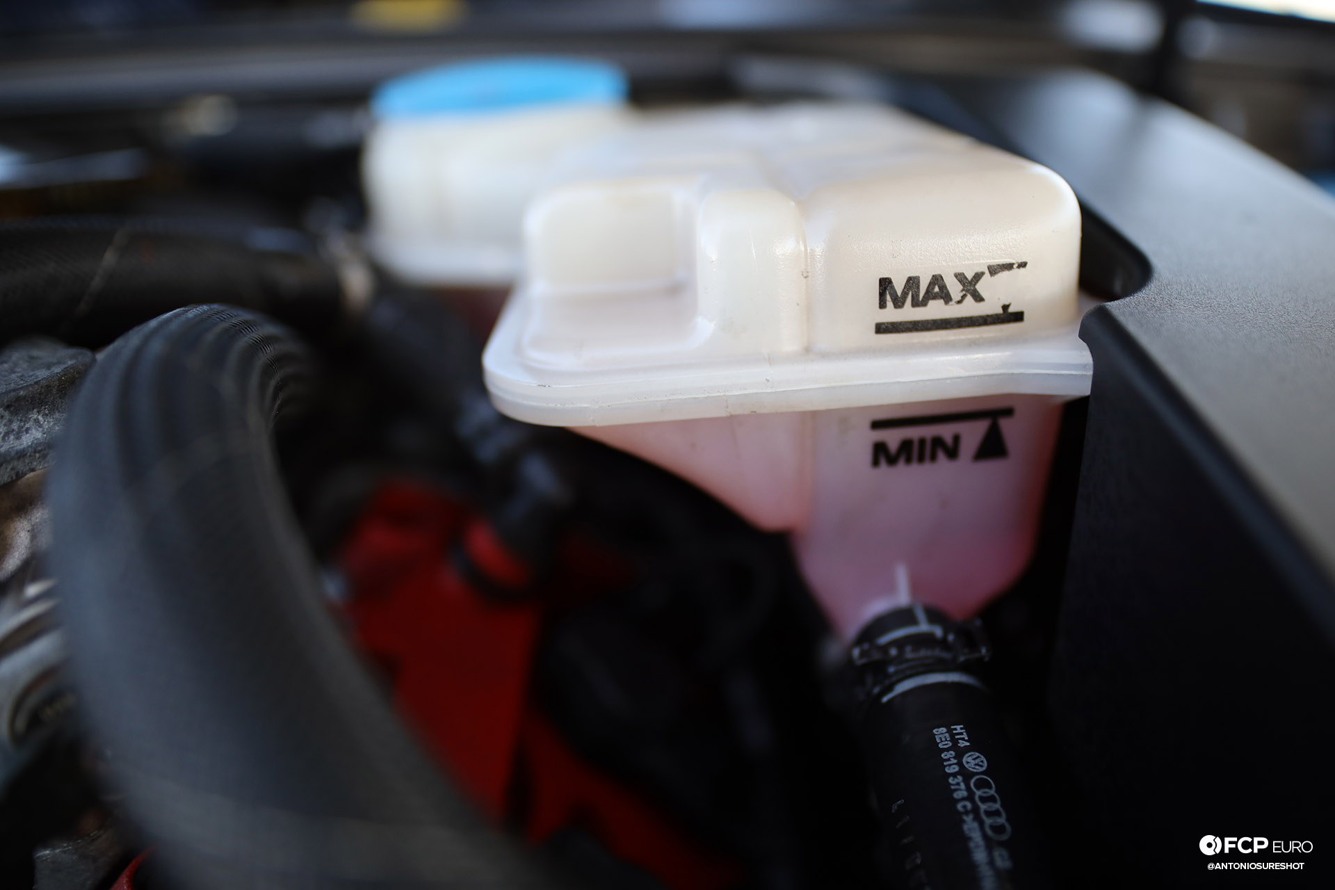 B7 Audi RS4 engine bay new coolant expansion tank