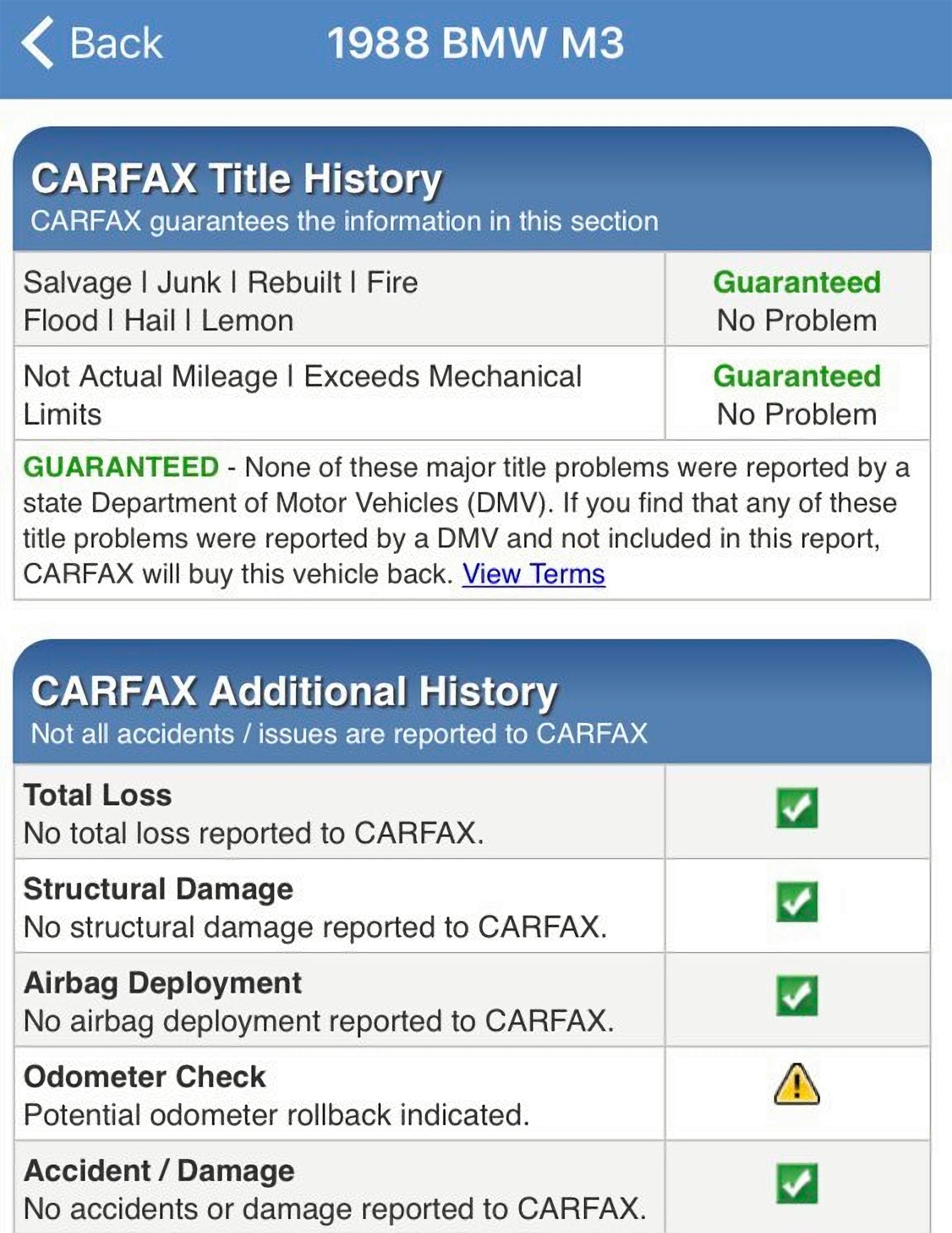 E30 Vehicle History Report