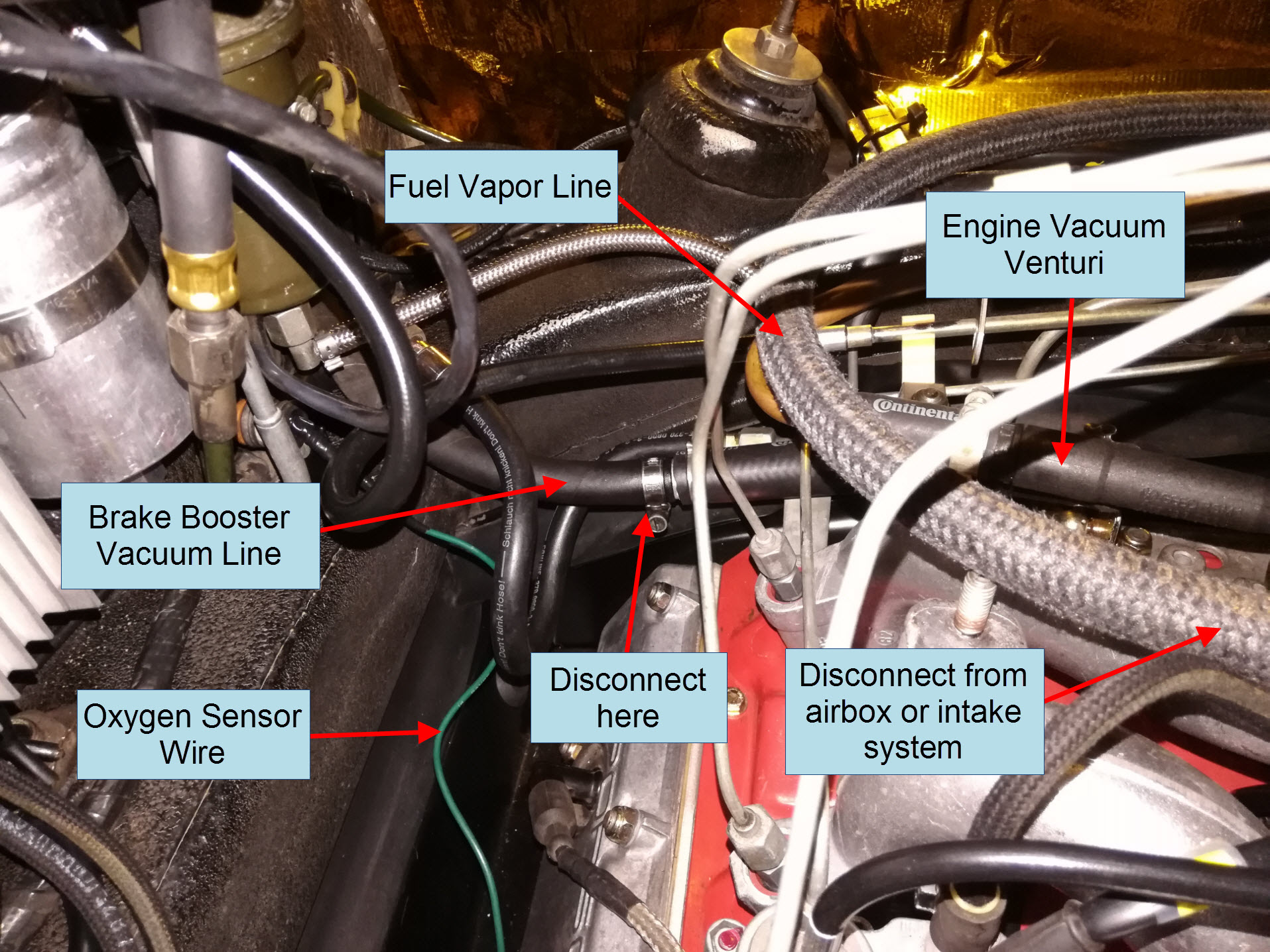 Air-cooled Porsche 911 large vacuum lines.