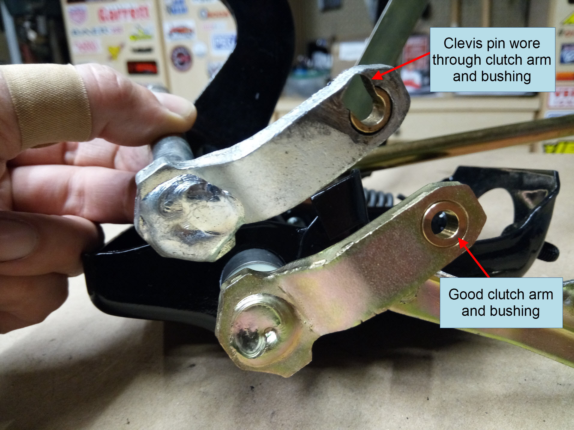 Air-cooled Porsche 911 clutch arm wear.