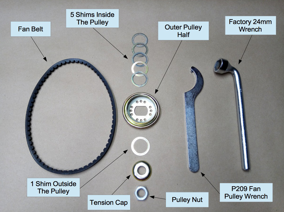 Air-cooled Porsche 911 fan belt subcomponents