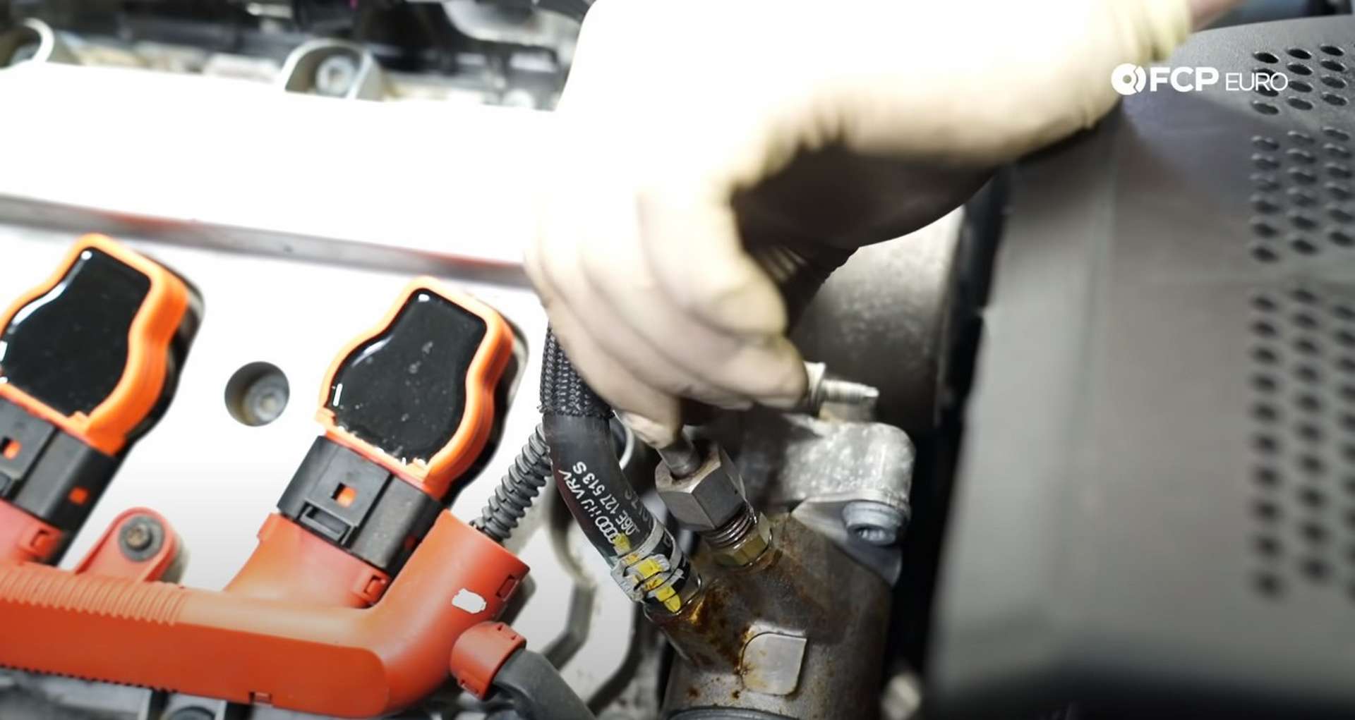 DIY Audi 3.0T PCV/AOS Replacement disconnecting the fuel line from the fuel pump