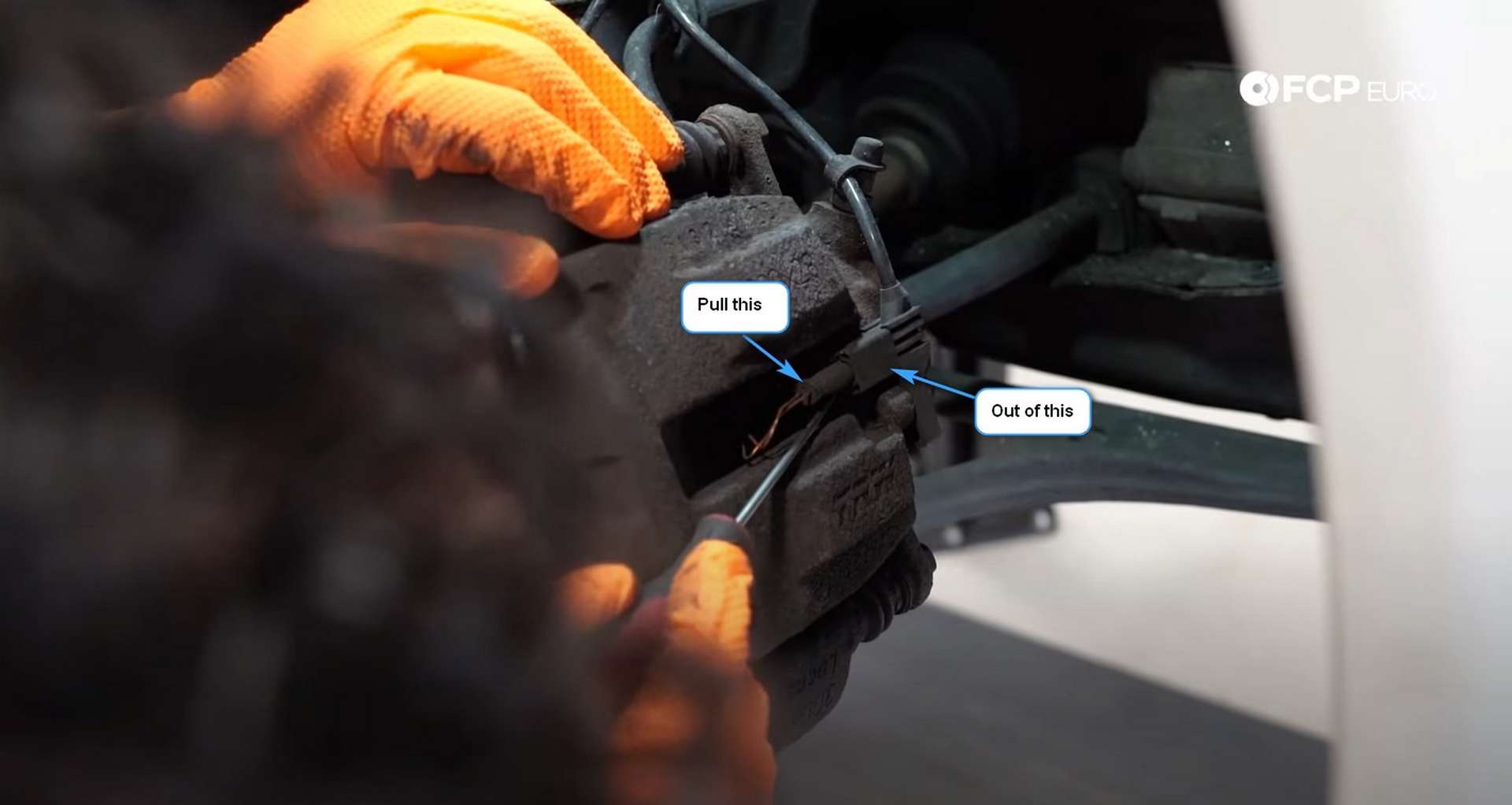 DIY Mercedes W203 Front Brake Service removing the pad wear sensor