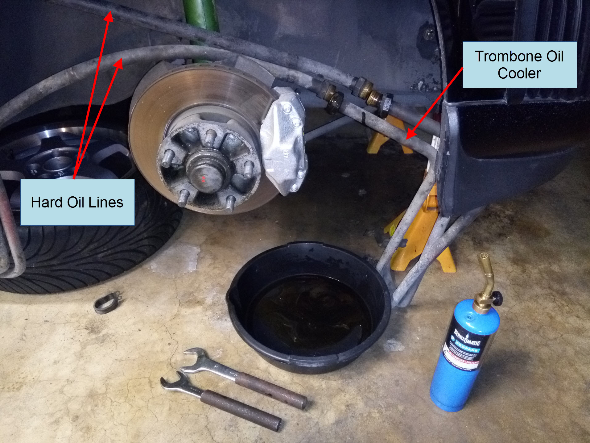 Air-cooled Porsche 911 trombone oil cooler removal.