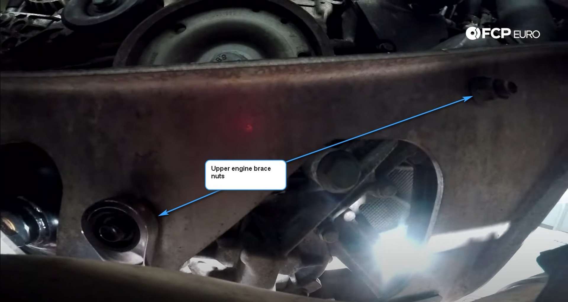 DIY Porsche 996 911 Water Pump And Thermostat Replacement upper engine brace nuts location