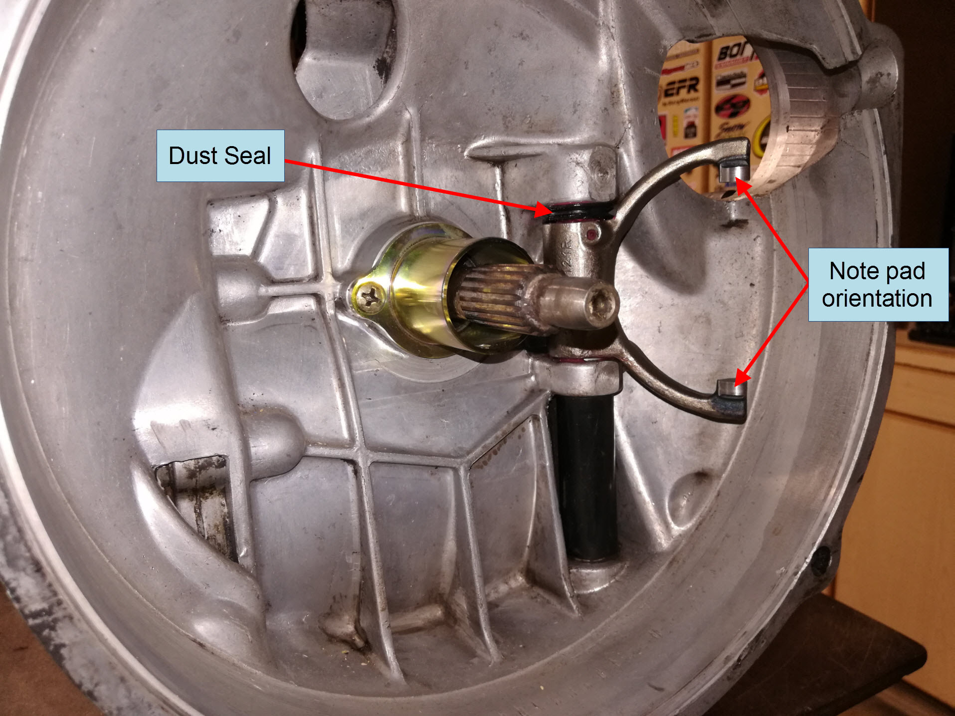 Air-cooled Porsche 911 clutch fork installation.