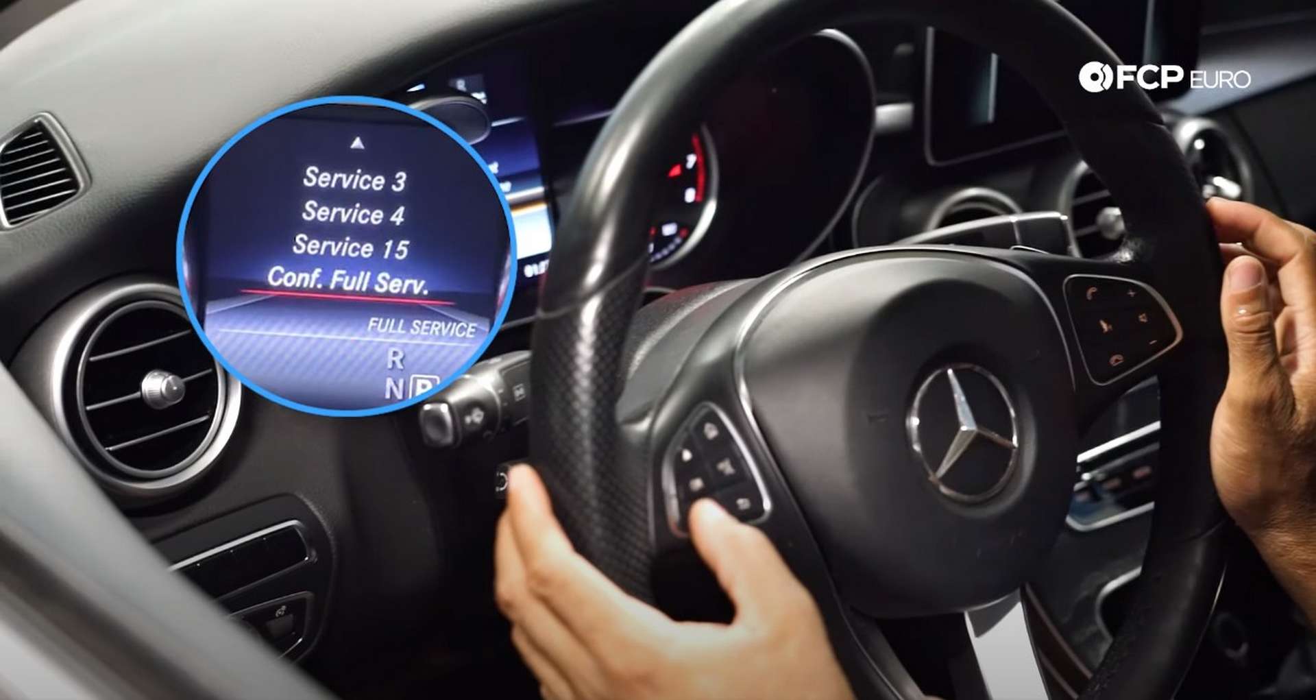 DIY Mercedes M274 Oil Change selecting “Confirm Full Service”