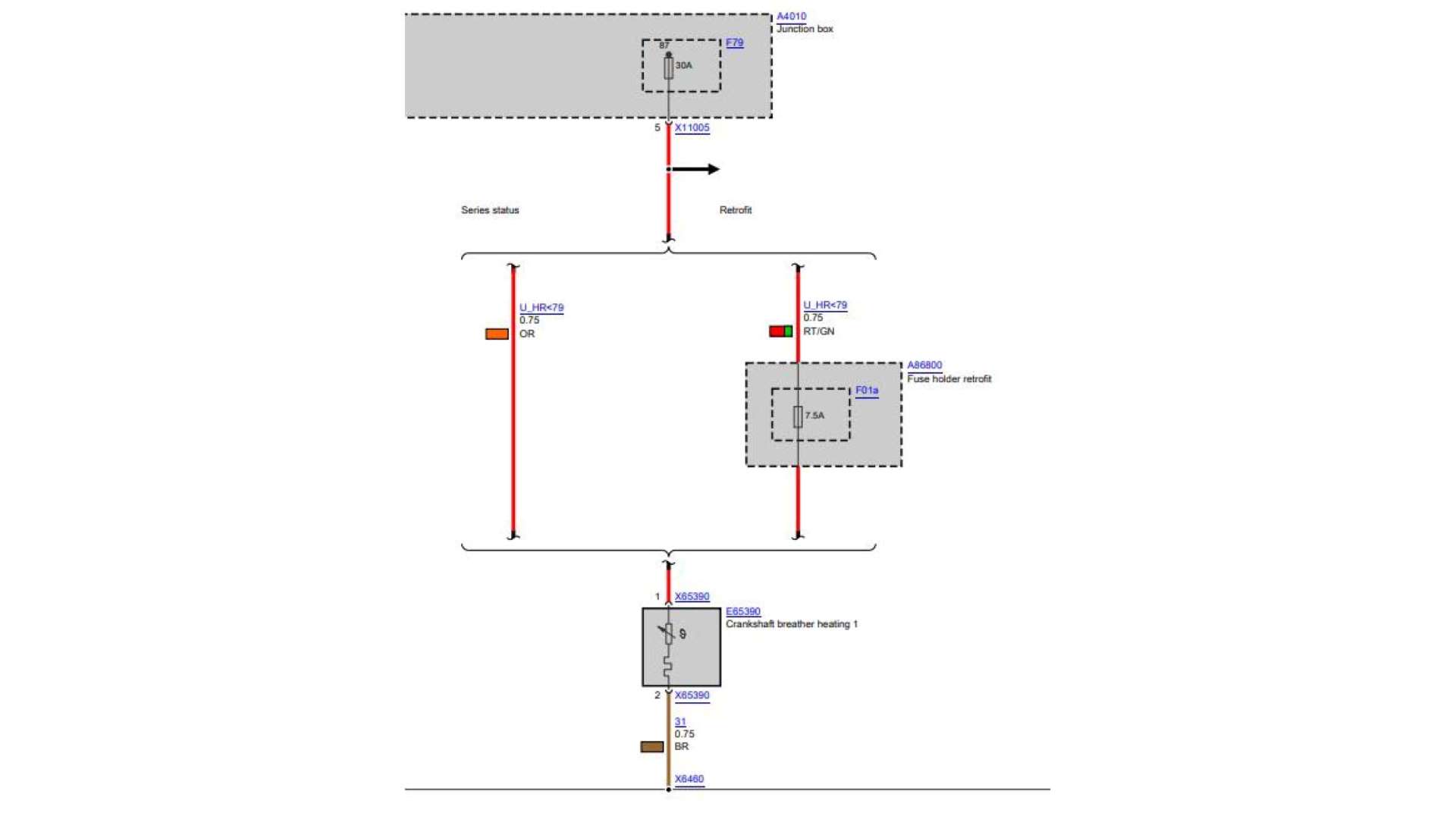BMW N52 PCV Heater wiring with retrofit installed