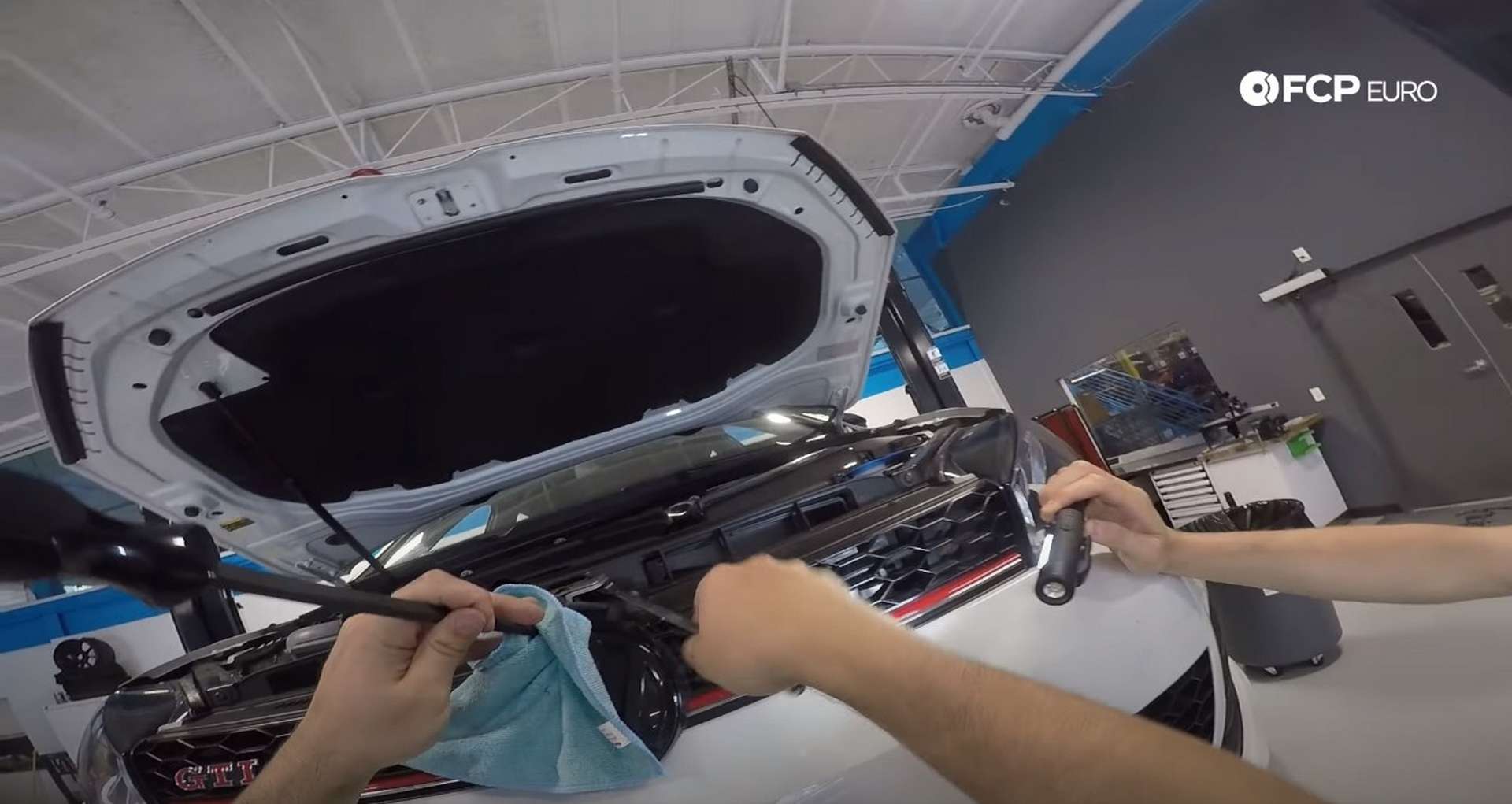 DIY VW GTI Hood Release prying the hood open