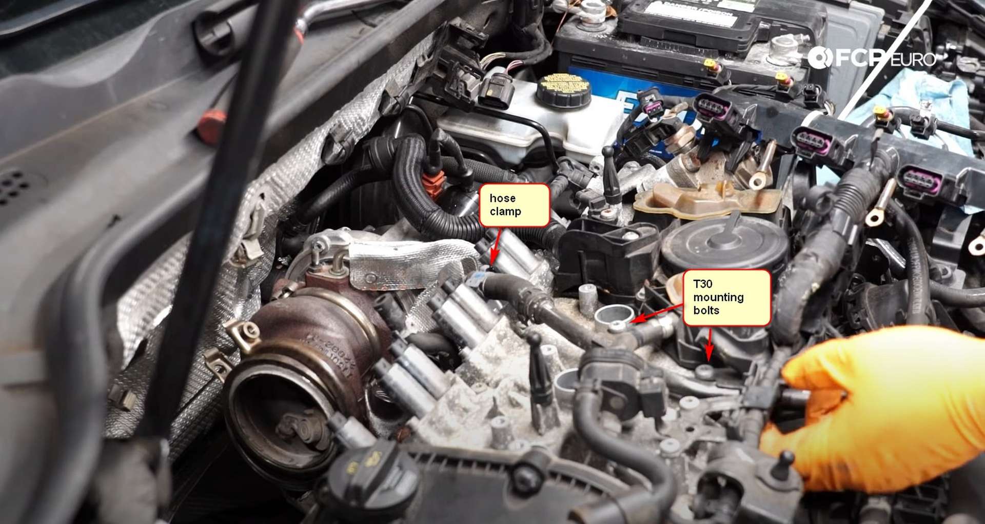 DIY MK7 VW GTI Turbocharger Upgrade T30 fastener and hose clamp locations