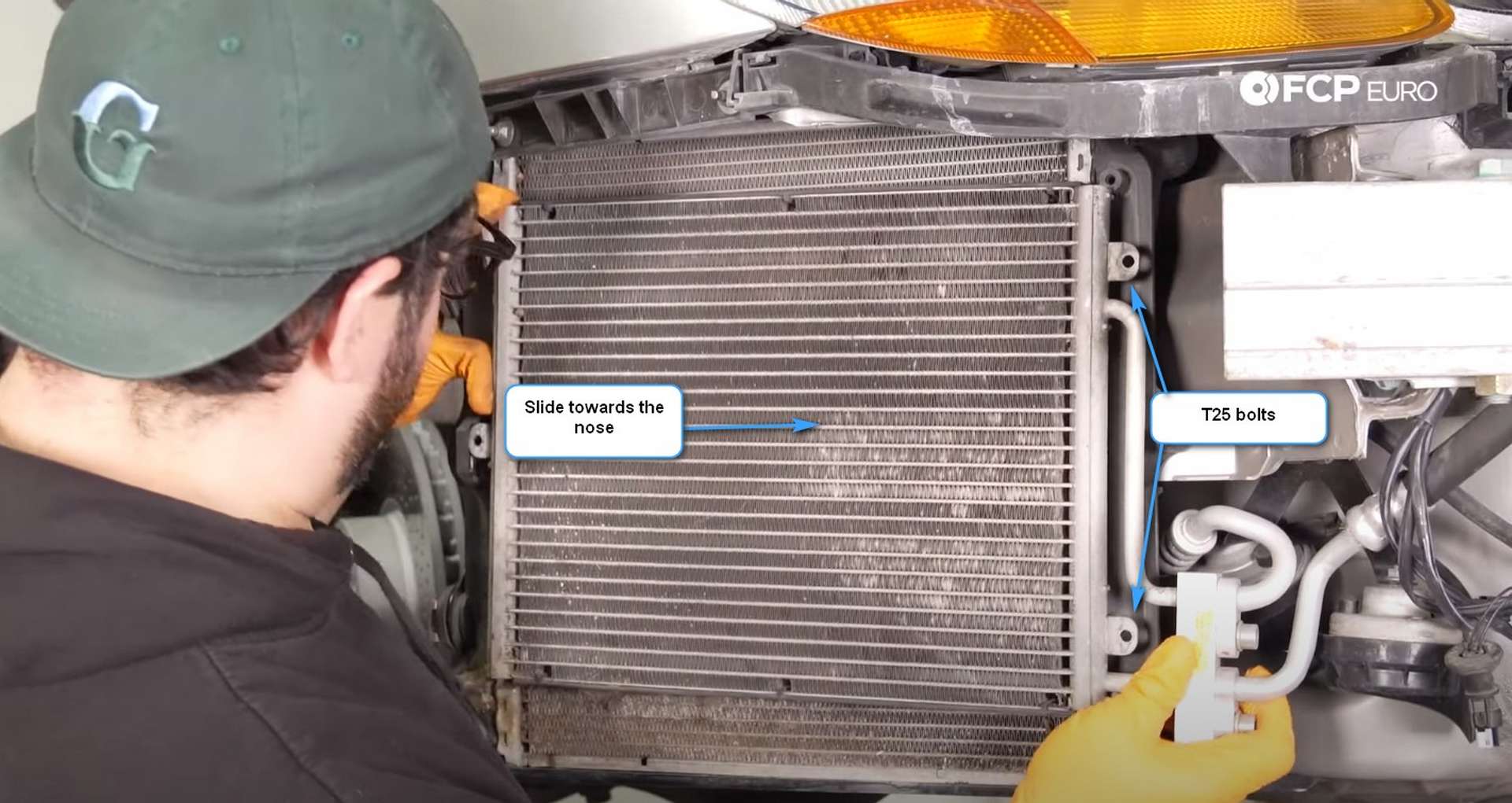 DIY Porsche 996 Radiator Replacement moving the A/C condenser
