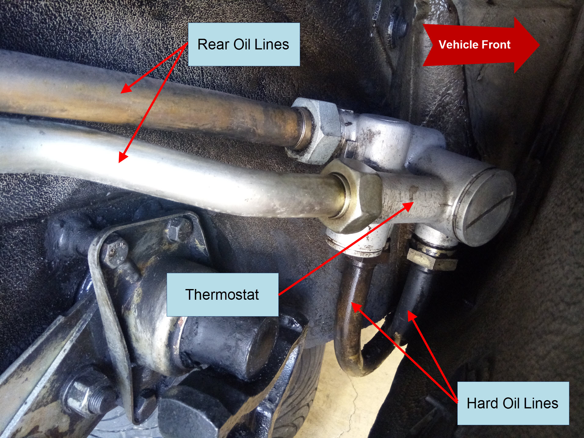 Air-cooled Porsche 911 external thermostat location.