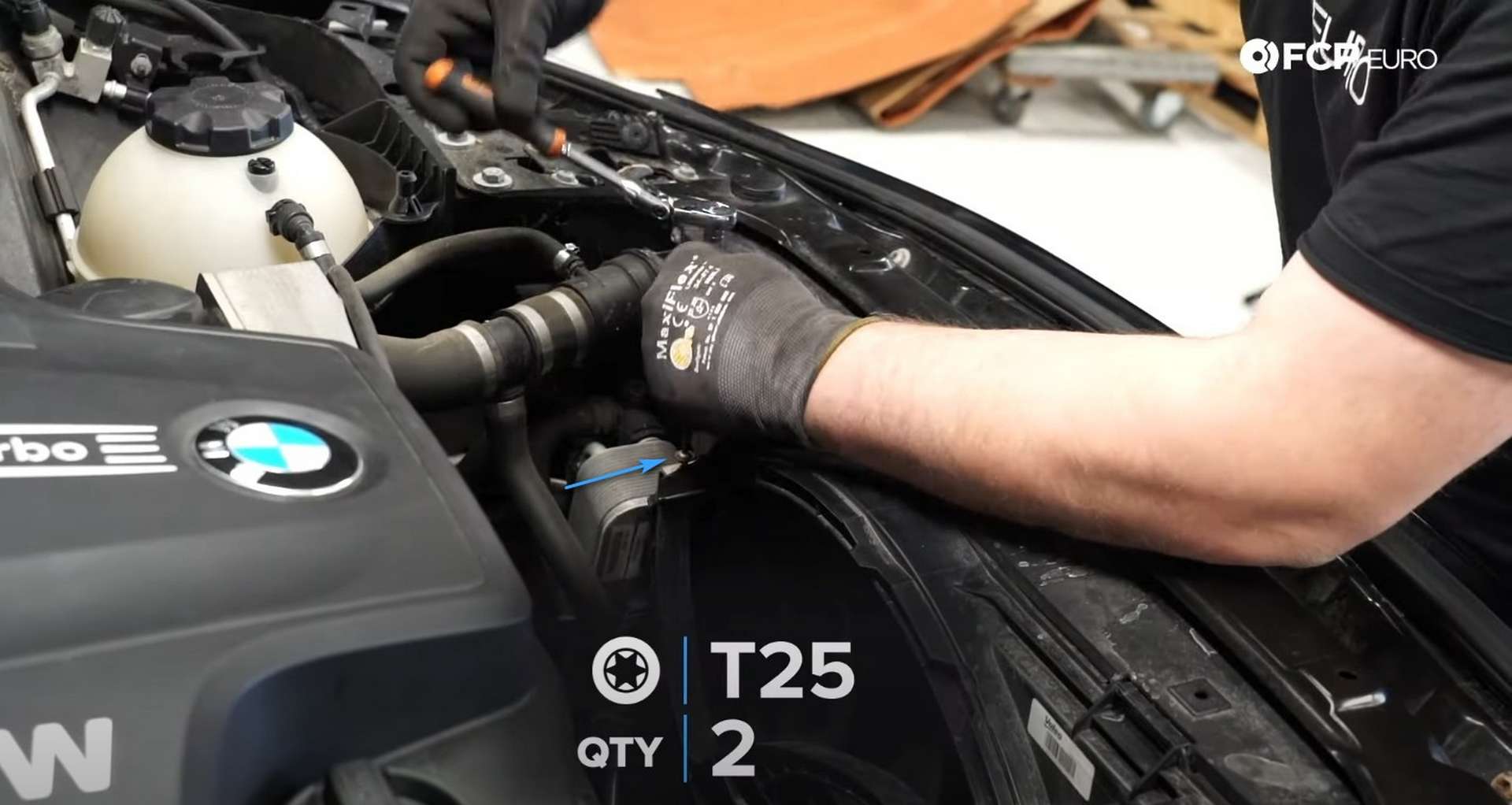 DIY BMW F30 Oil Filter Housing Gasket Replacement loosening the negative battery cable connection