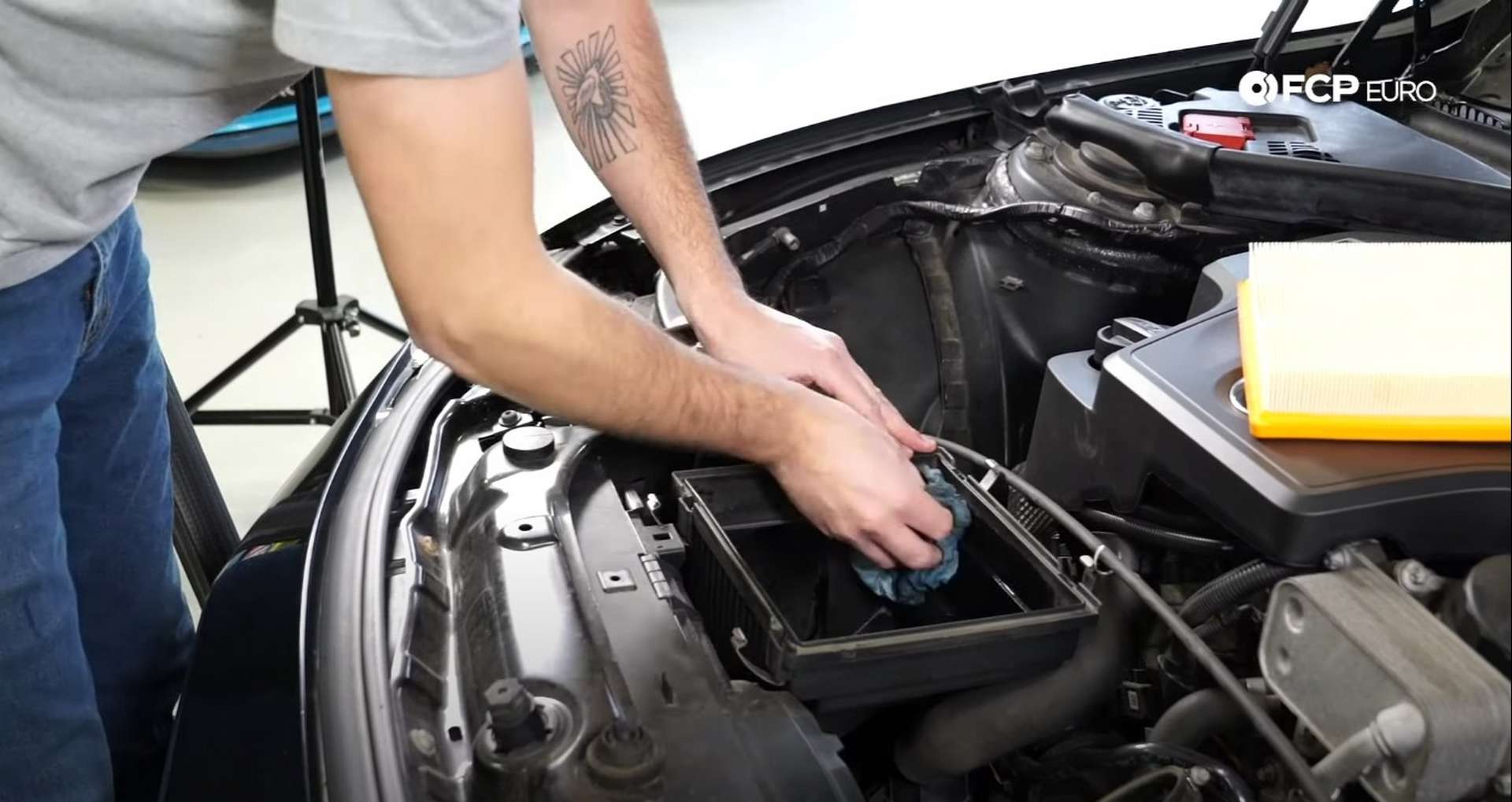DIY BMW F30 Air Filter Replacement cleaning the inside of the airbox