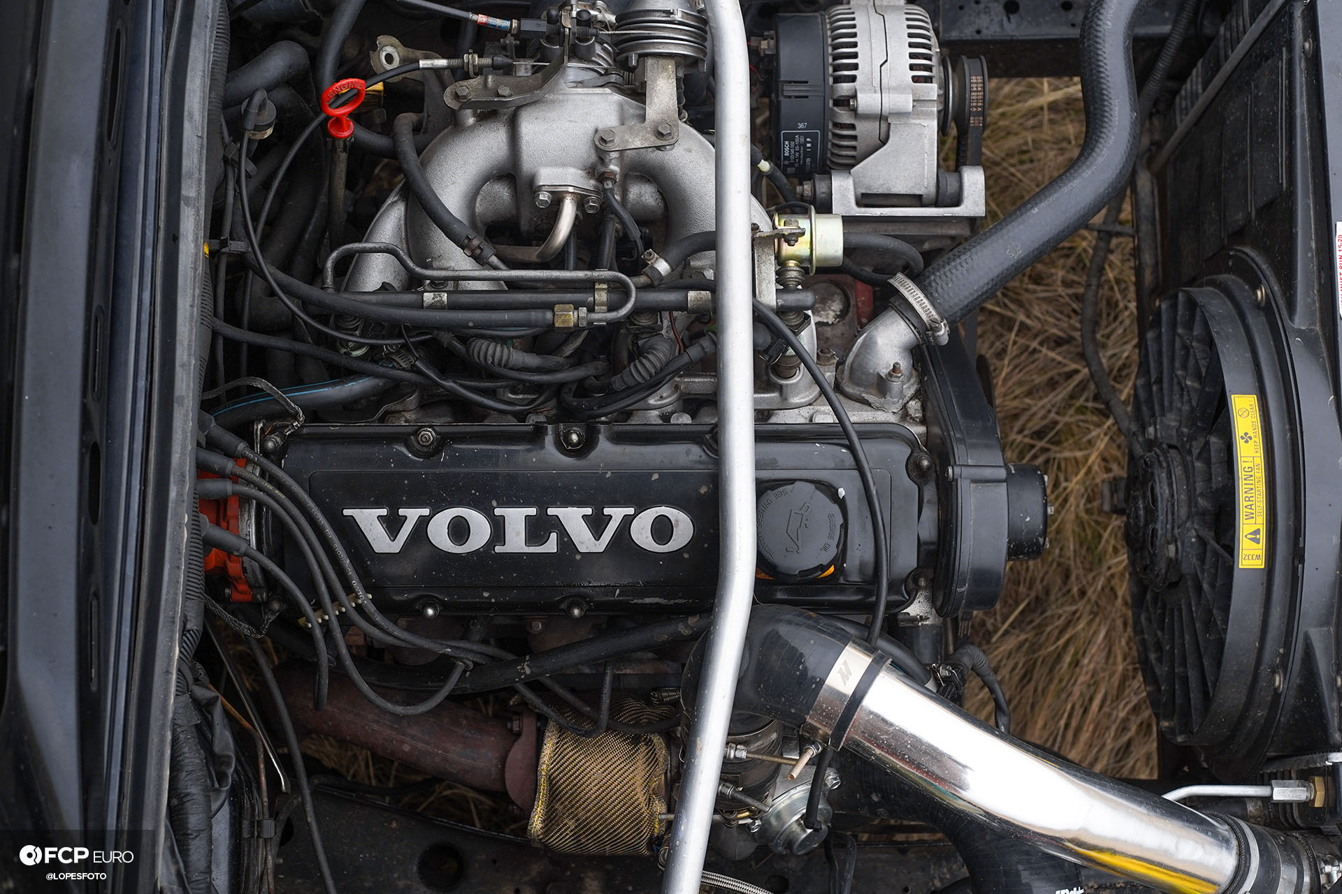 Swedish Metal Overlanding Volvo 940 Turbo Wagon Engine Bay