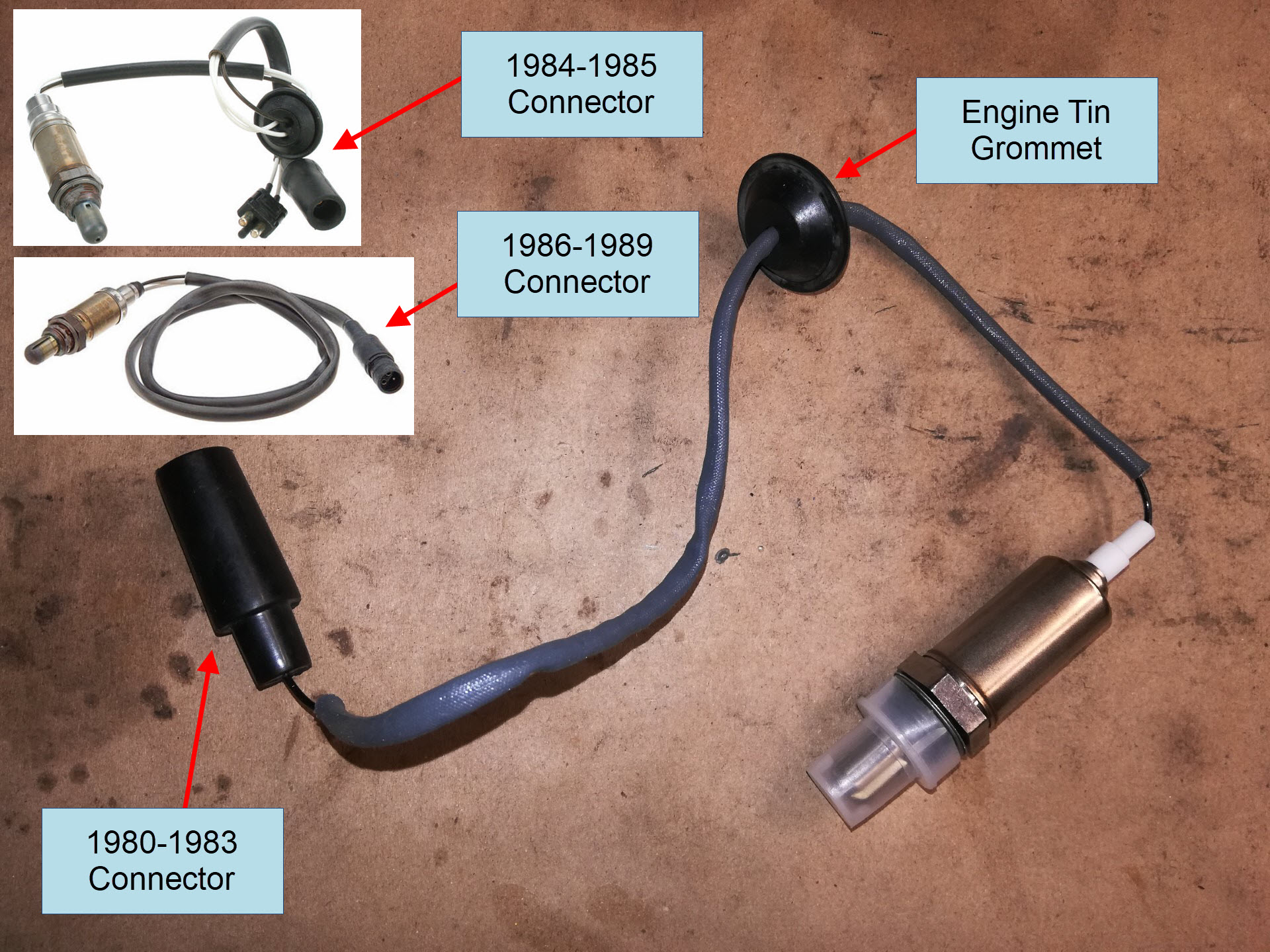Air-cooled Porsche 911 oxygen sensor connector types