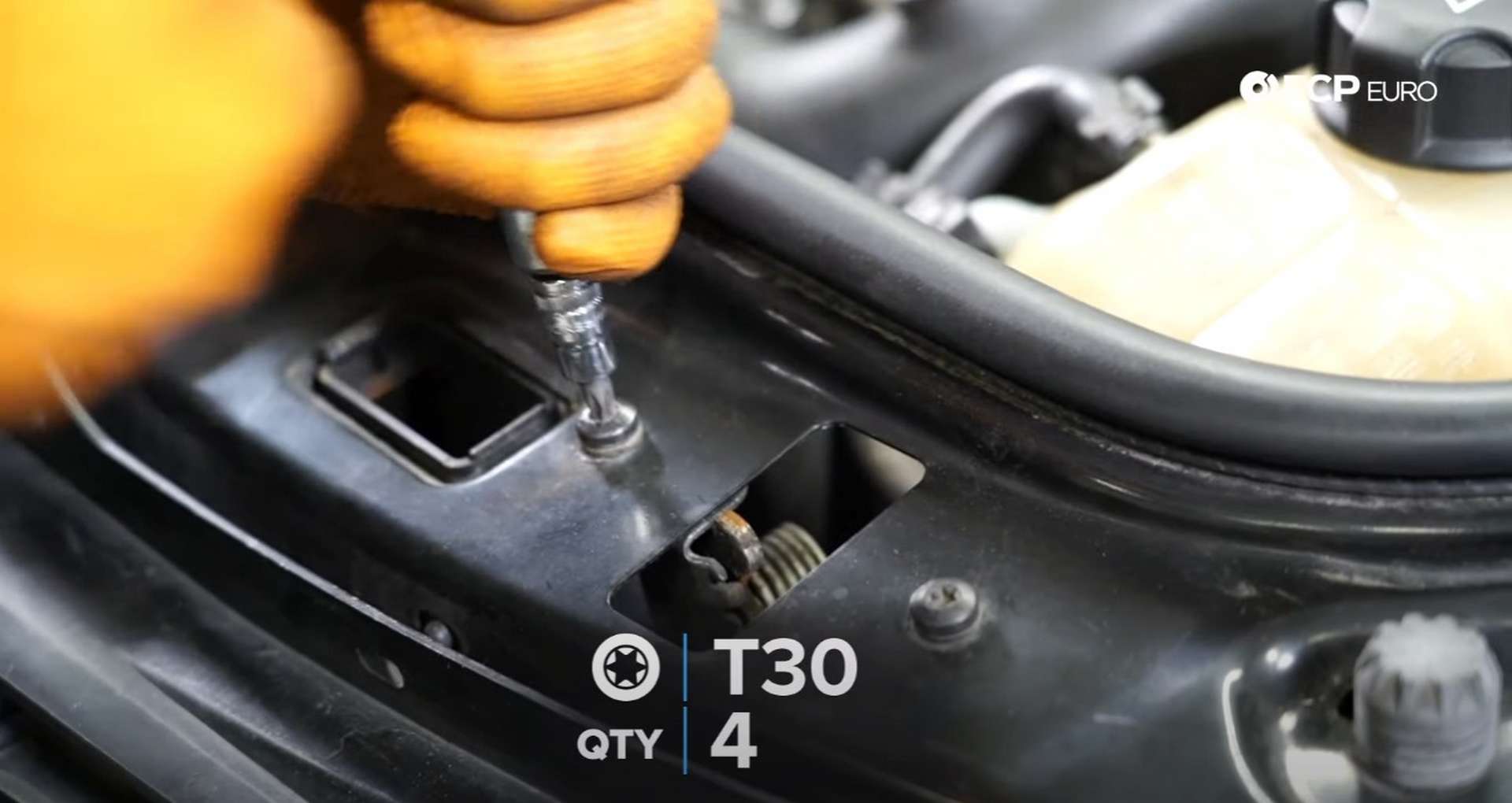 DIY MINI R56 Timing Chain Replacement tightening the hood latch fastneners
