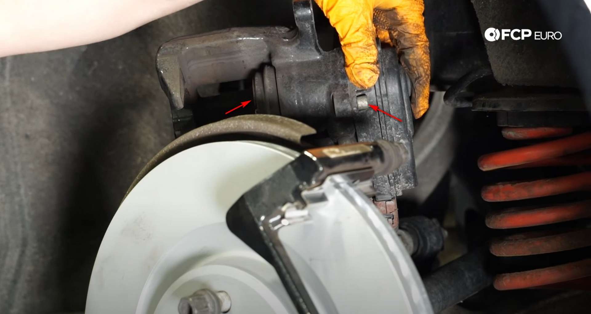 DIY Audi B8 S4 Rear Brake Service where to place the channel locks to compress the piston