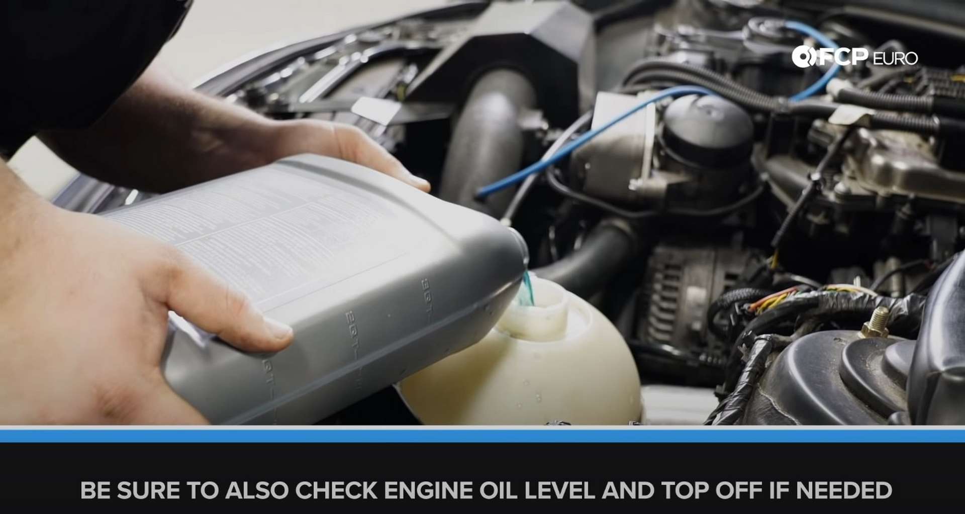 DIY BMW F30 Oil Filter Housing Gasket Replacement topping off the coolant expansion tank