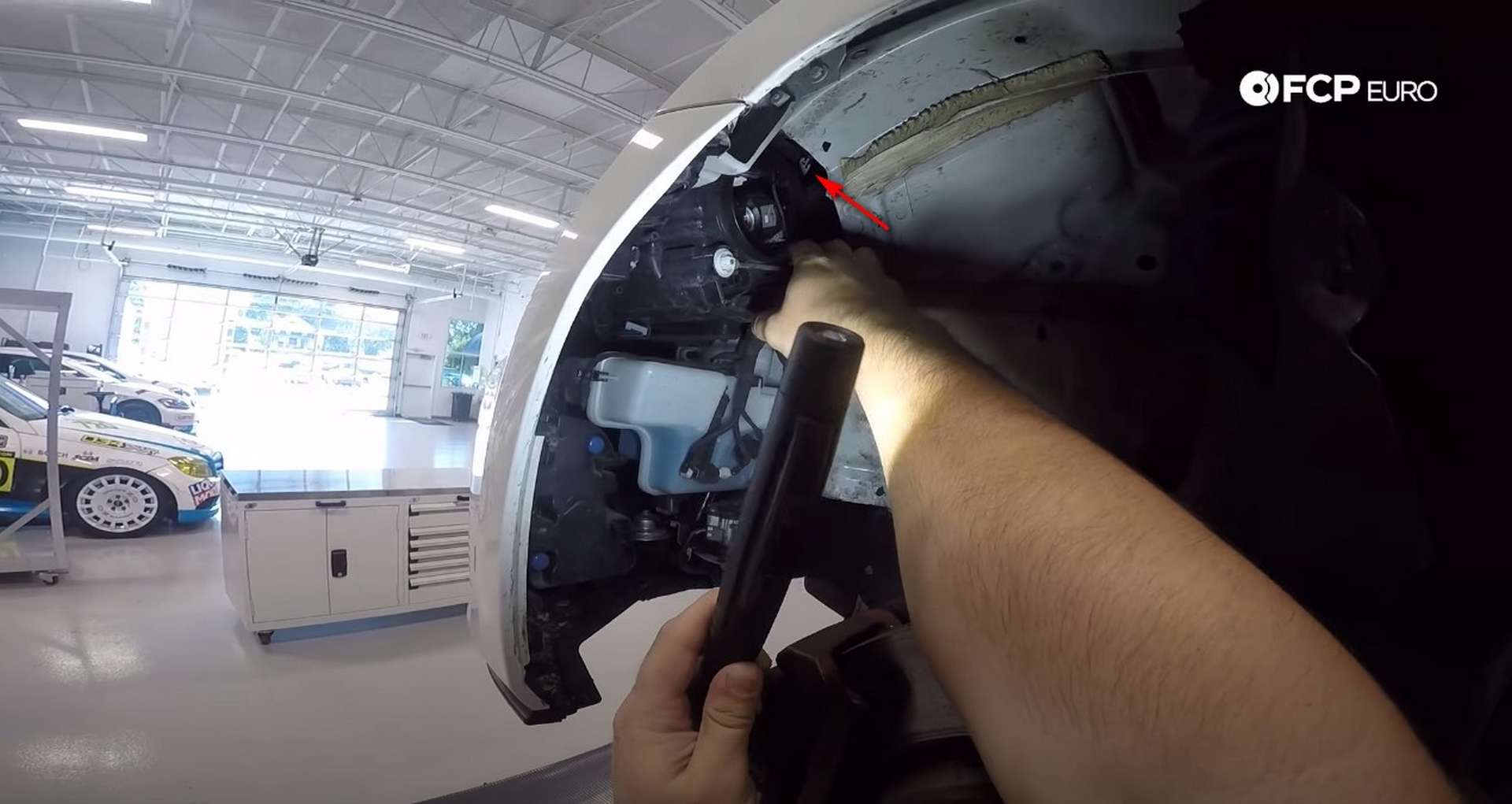 DIY VW GTI Hood Release reaching the hood release bracket