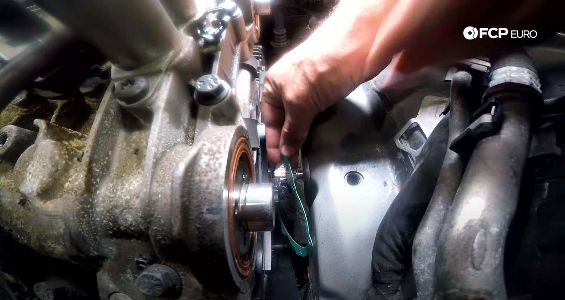 DIY Volvo P1 Water Pump Replacement installing the water pump gasket