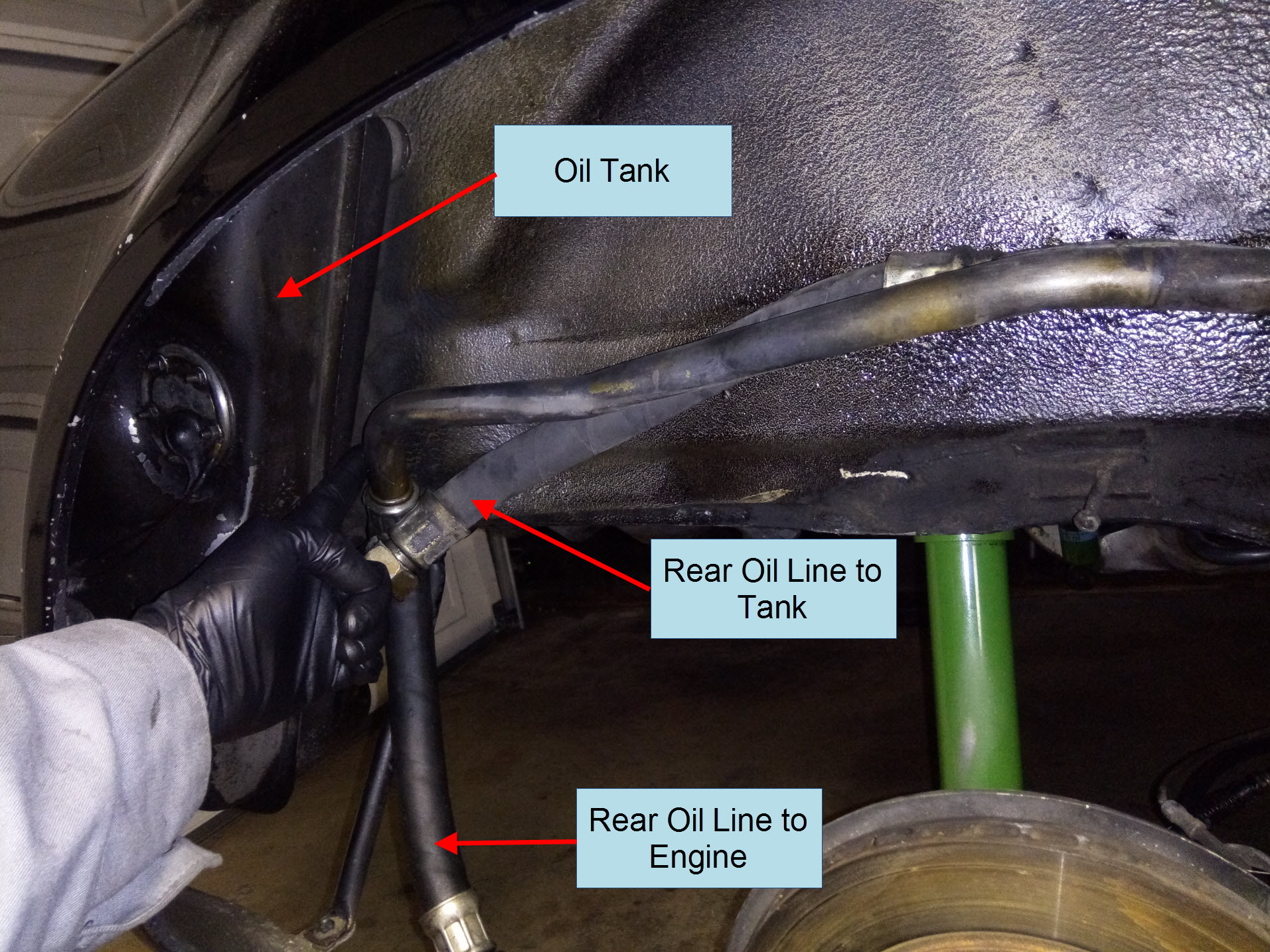 Air-cooled Porsche 911 rear oil lines.